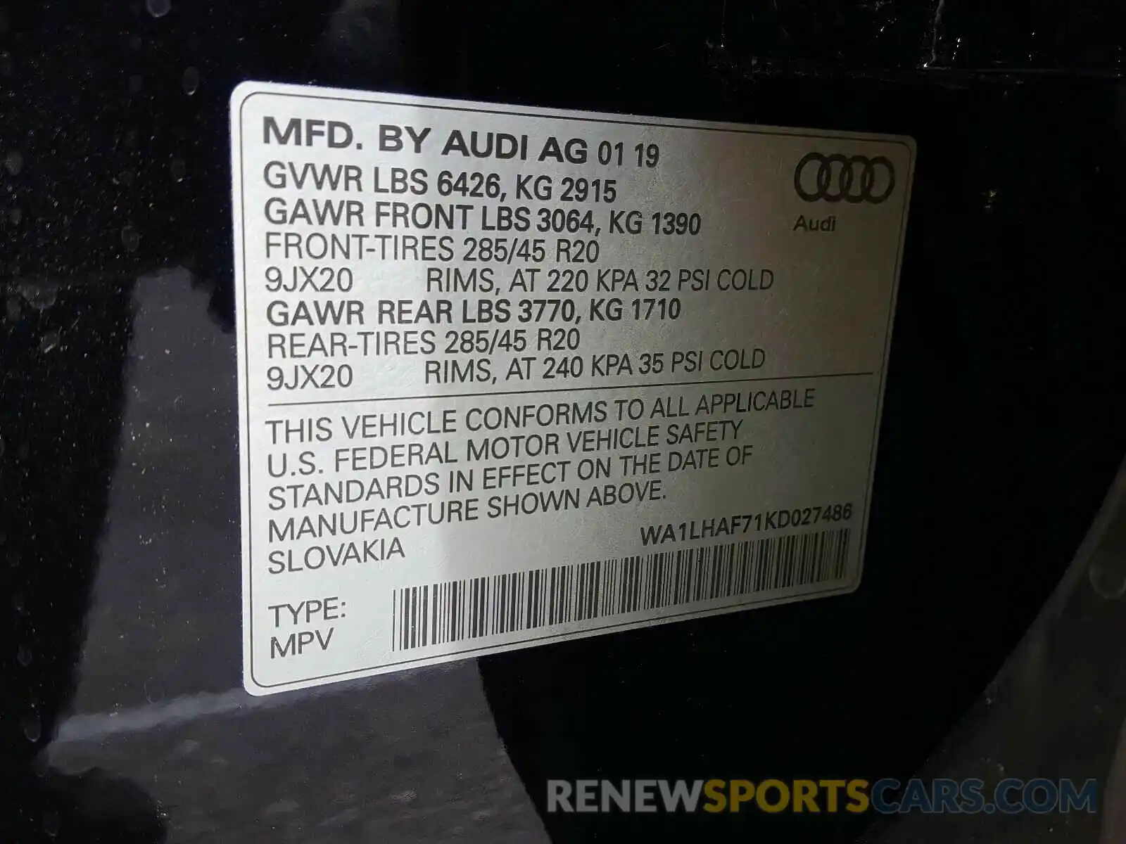 10 Фотография поврежденного автомобиля WA1LHAF71KD027486 AUDI Q7 2019