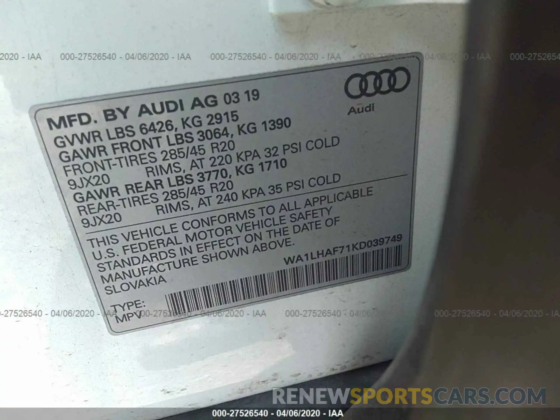 9 Фотография поврежденного автомобиля WA1LHAF71KD039749 AUDI Q7 2019