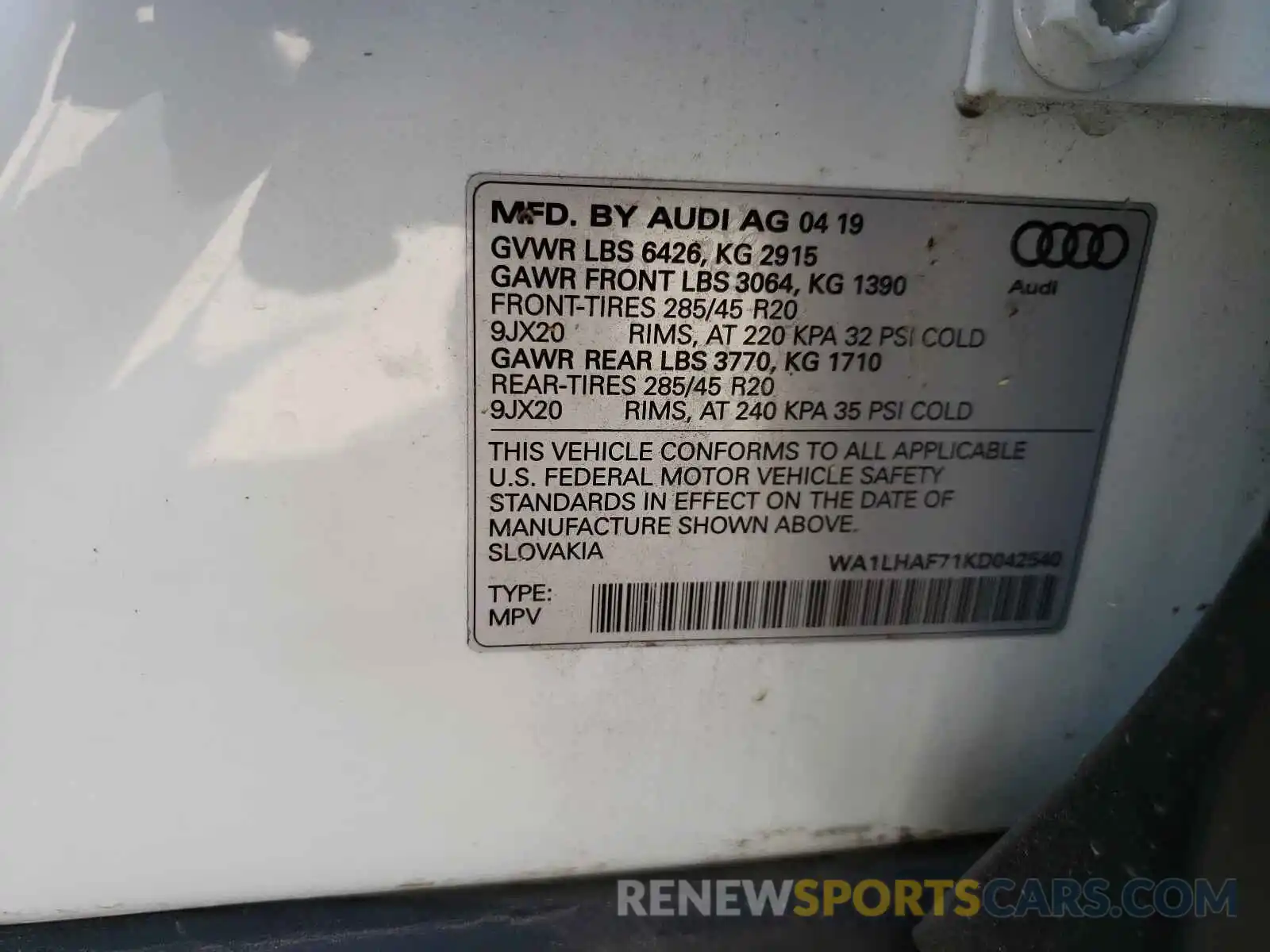 10 Фотография поврежденного автомобиля WA1LHAF71KD042540 AUDI Q7 2019