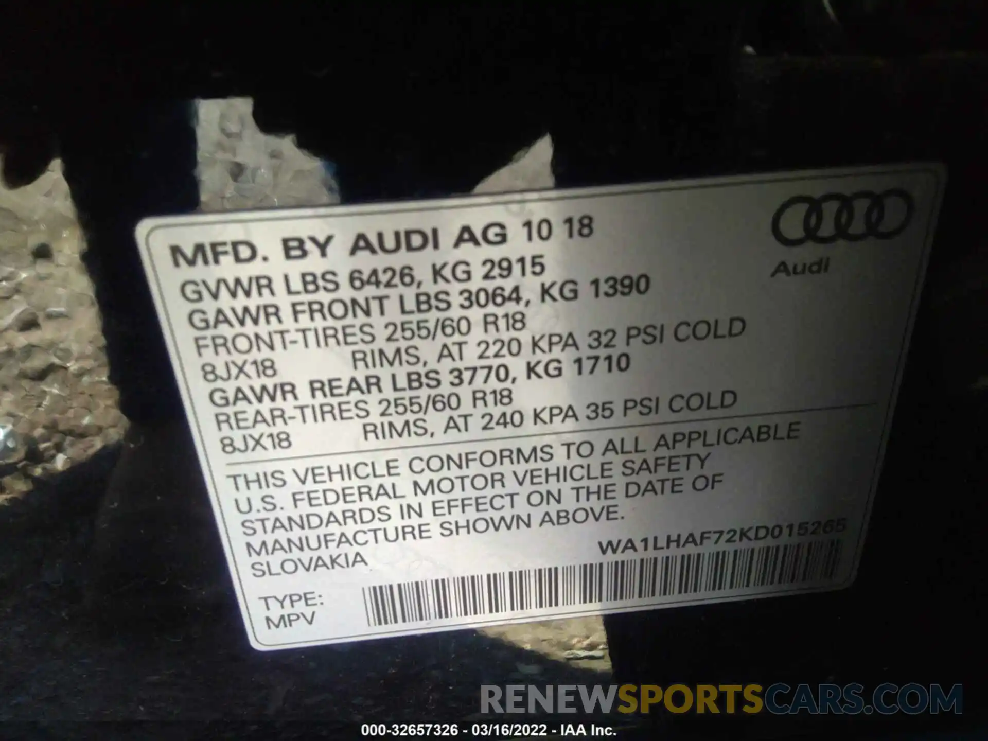 9 Photograph of a damaged car WA1LHAF72KD015265 AUDI Q7 2019