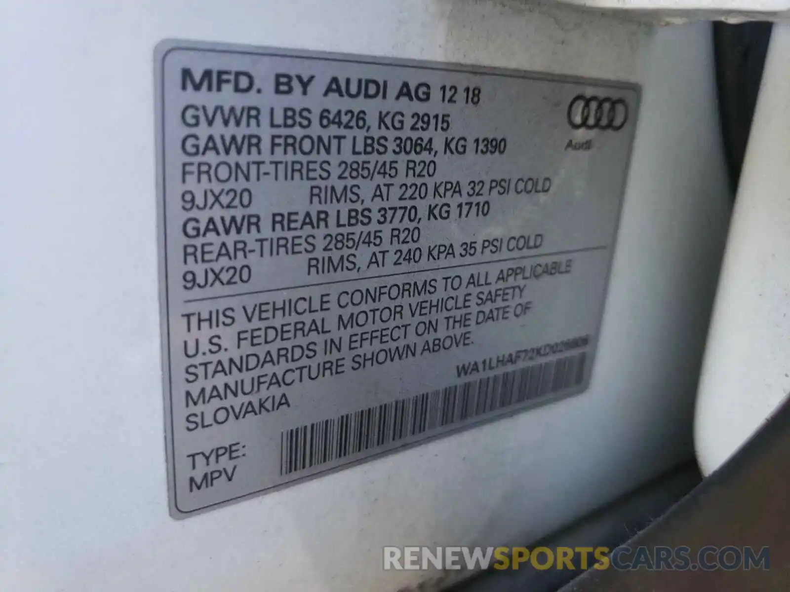 10 Фотография поврежденного автомобиля WA1LHAF72KD026606 AUDI Q7 2019