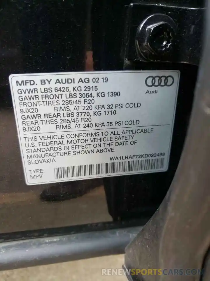 10 Photograph of a damaged car WA1LHAF72KD032499 AUDI Q7 2019