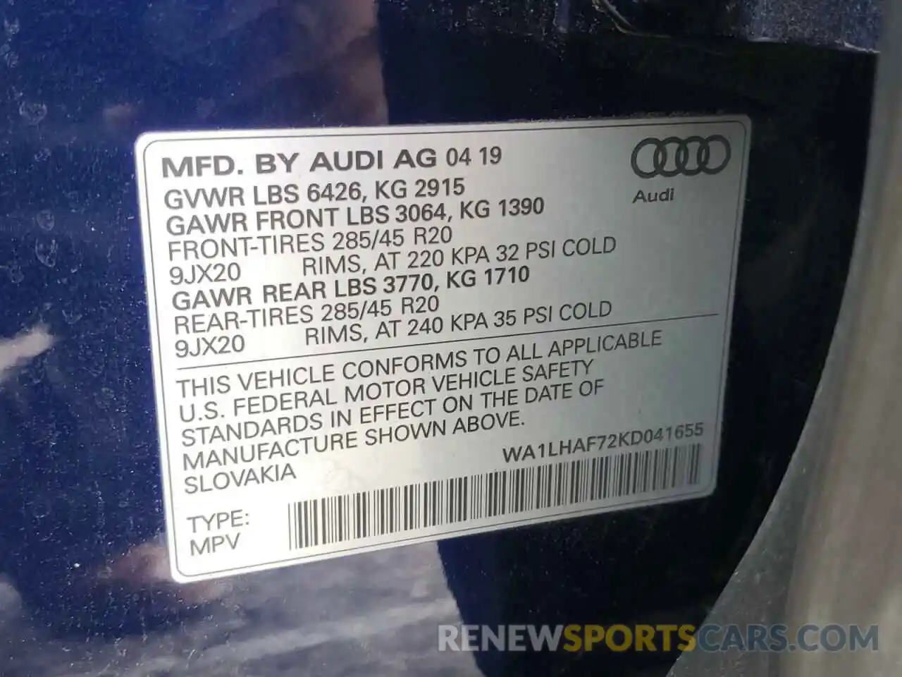 10 Фотография поврежденного автомобиля WA1LHAF72KD041655 AUDI Q7 2019