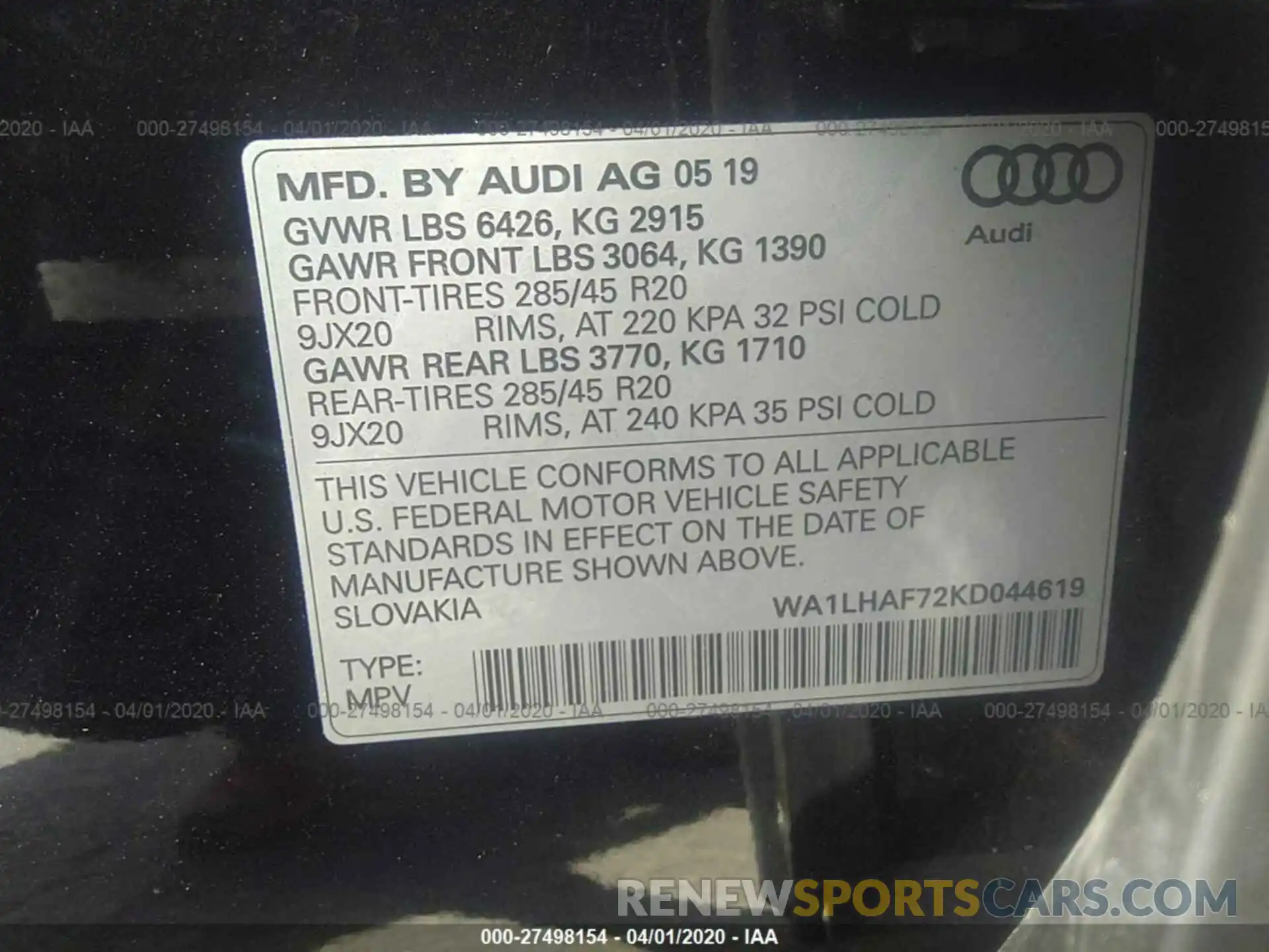 9 Фотография поврежденного автомобиля WA1LHAF72KD044619 AUDI Q7 2019