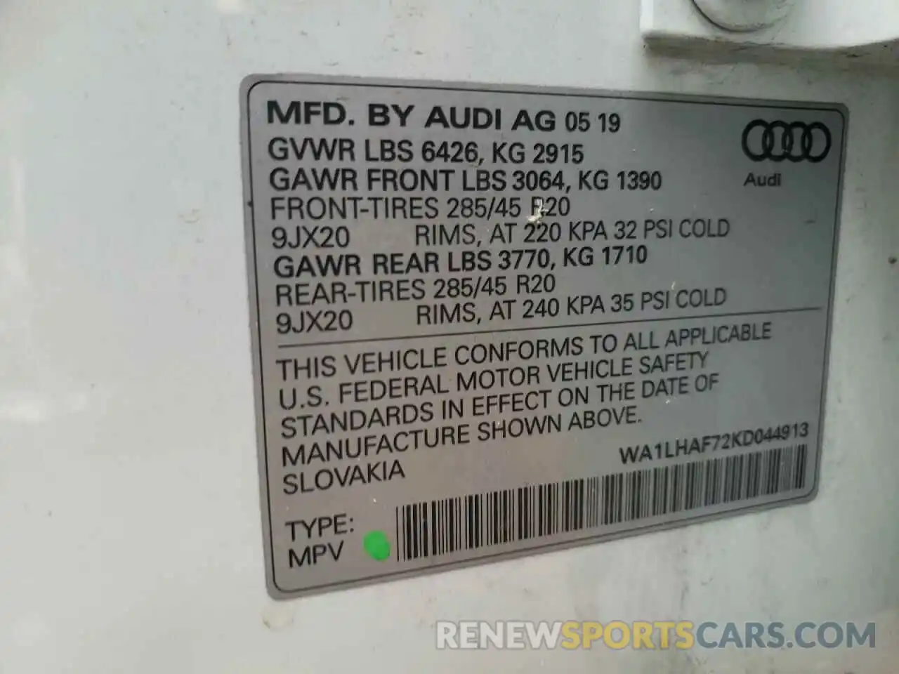 10 Фотография поврежденного автомобиля WA1LHAF72KD044913 AUDI Q7 2019