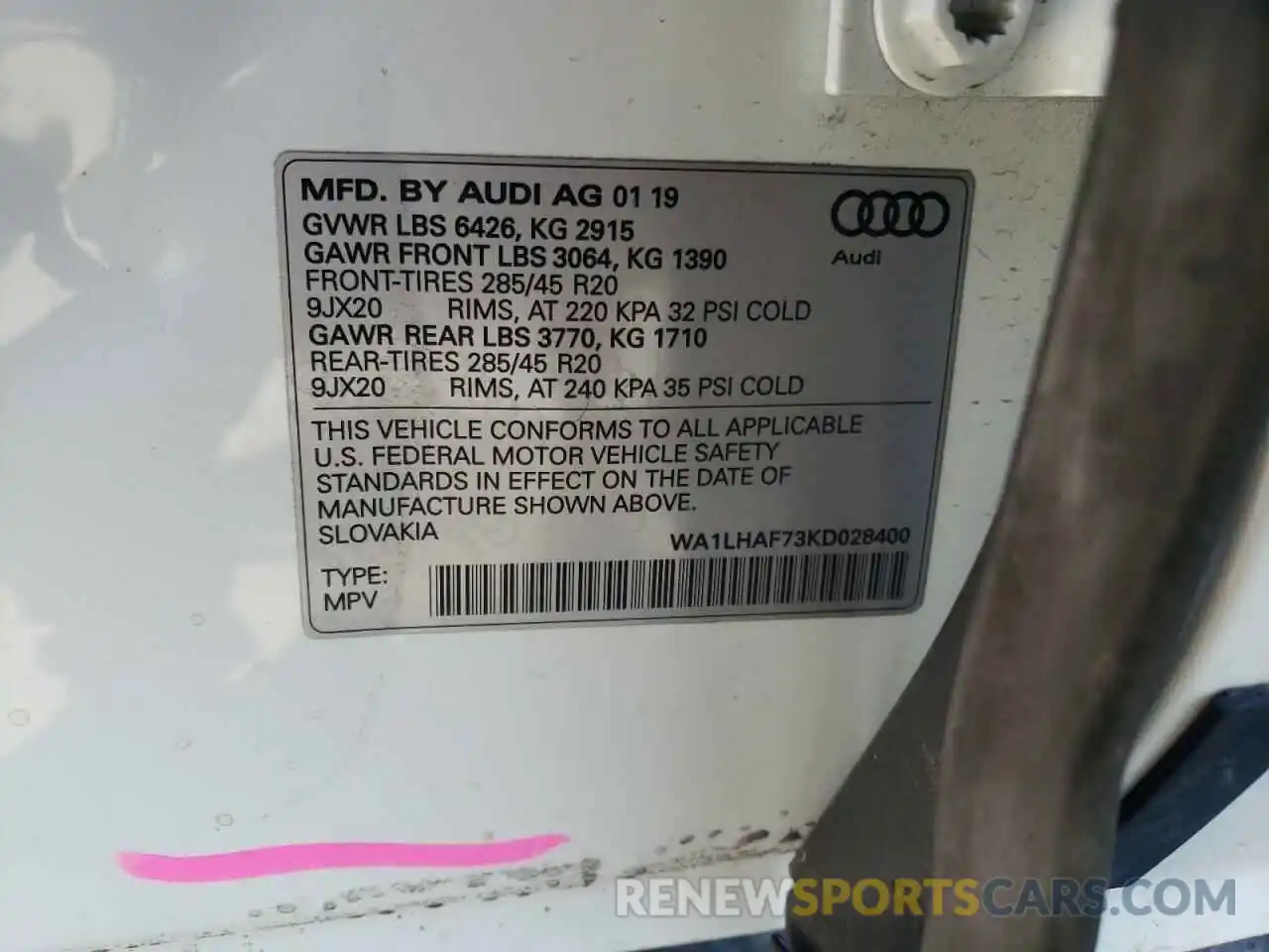 10 Фотография поврежденного автомобиля WA1LHAF73KD028400 AUDI Q7 2019