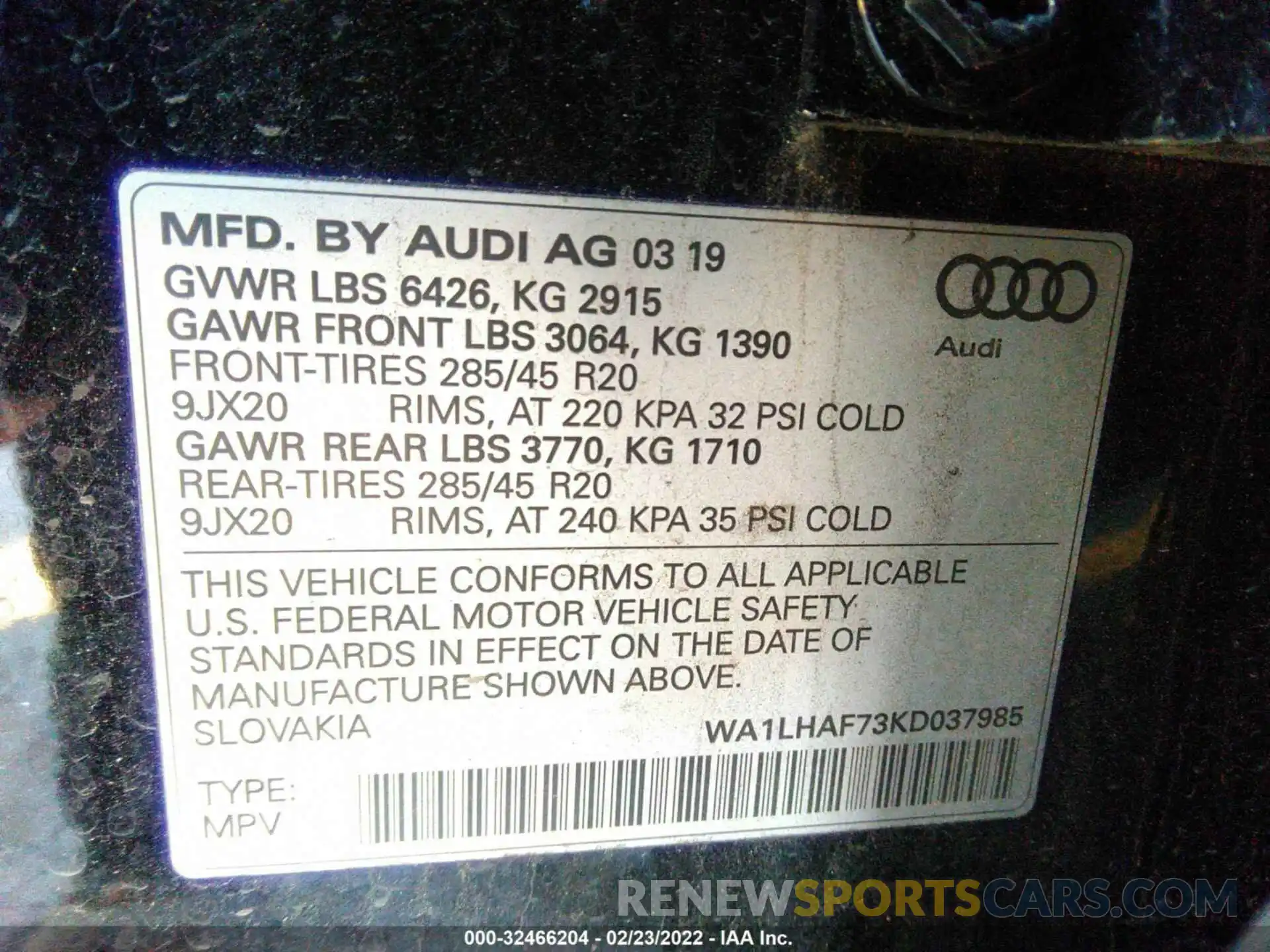 9 Фотография поврежденного автомобиля WA1LHAF73KD037985 AUDI Q7 2019