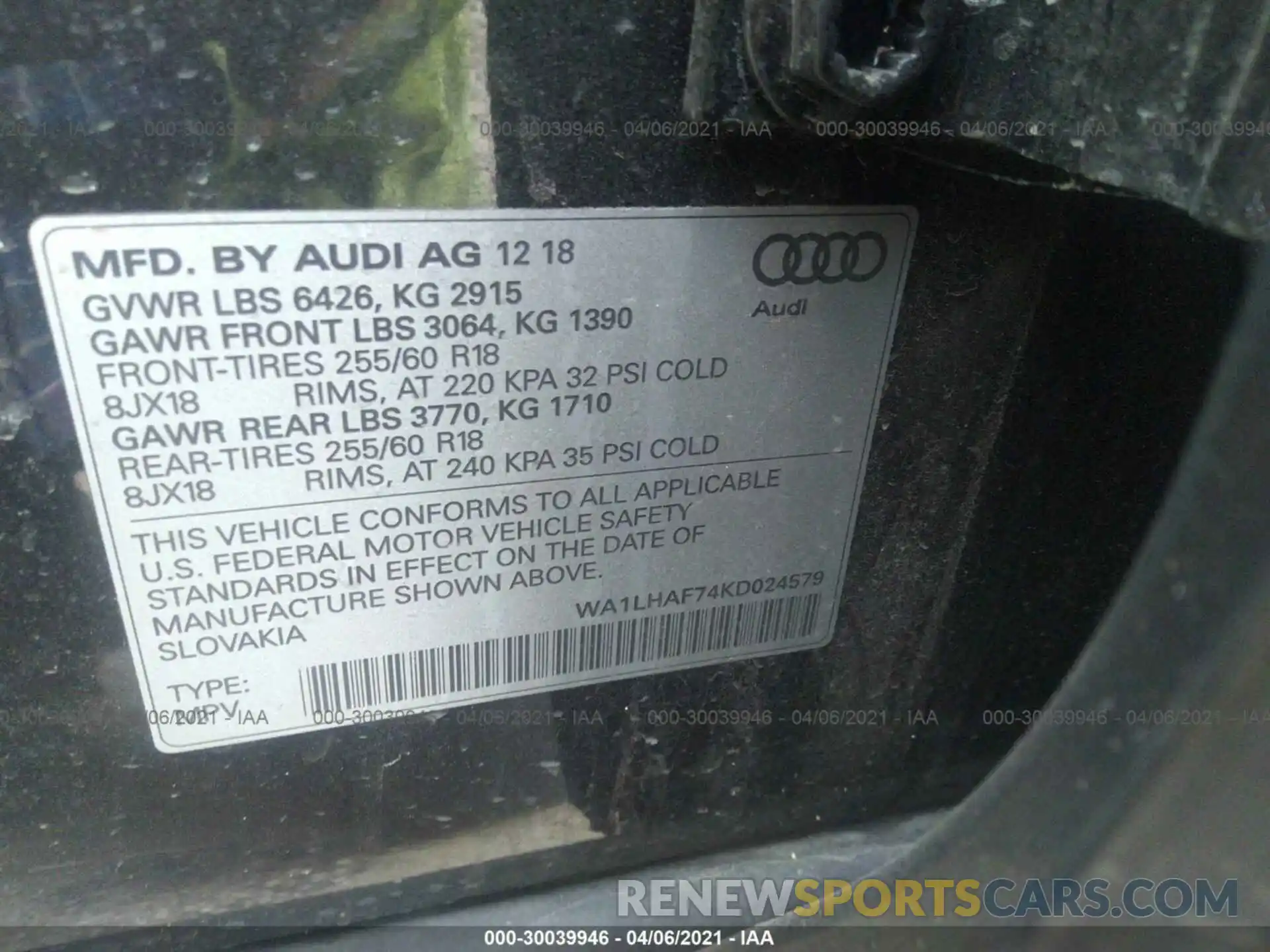 9 Фотография поврежденного автомобиля WA1LHAF74KD024579 AUDI Q7 2019