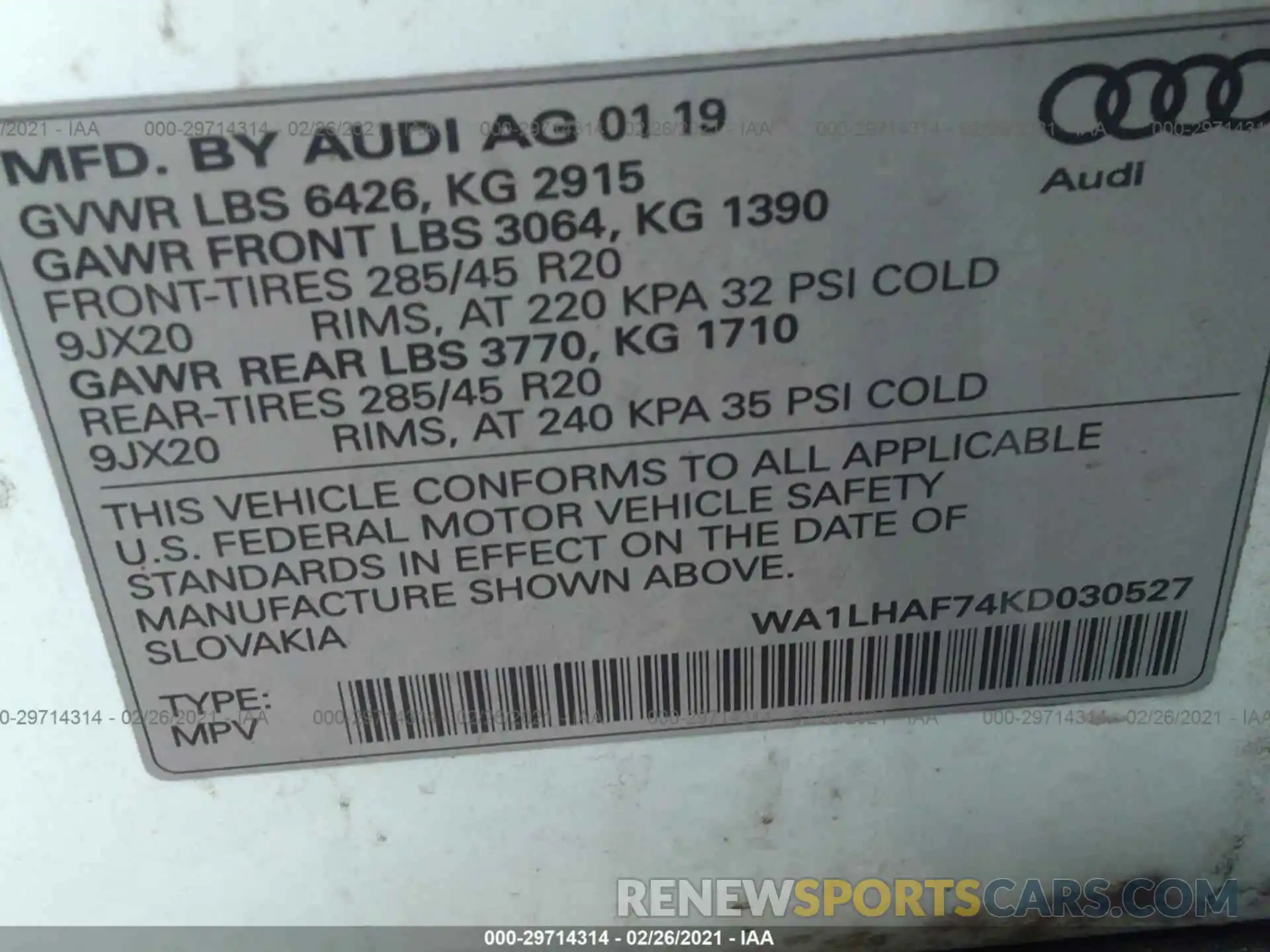 9 Фотография поврежденного автомобиля WA1LHAF74KD030527 AUDI Q7 2019