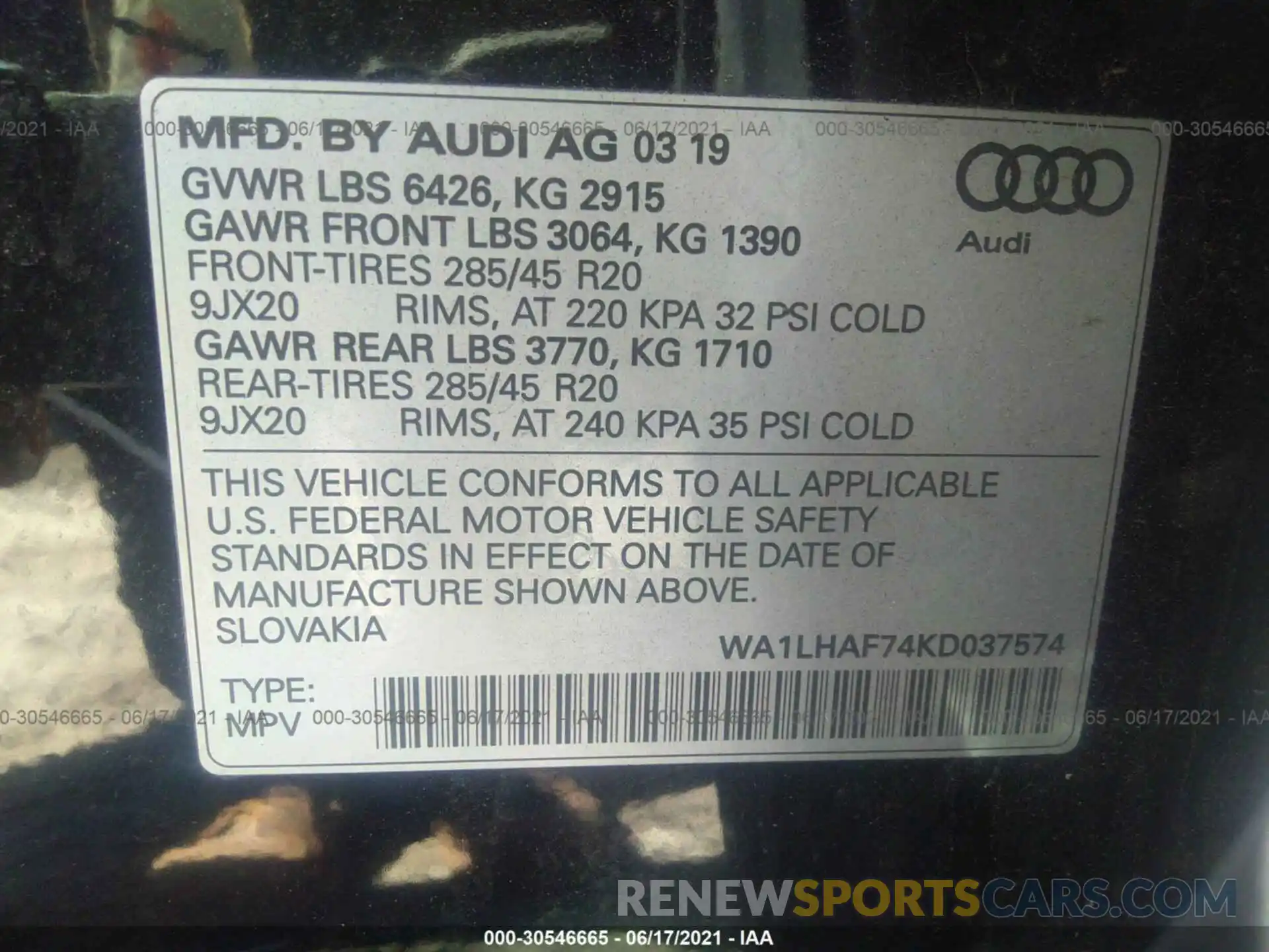 9 Фотография поврежденного автомобиля WA1LHAF74KD037574 AUDI Q7 2019