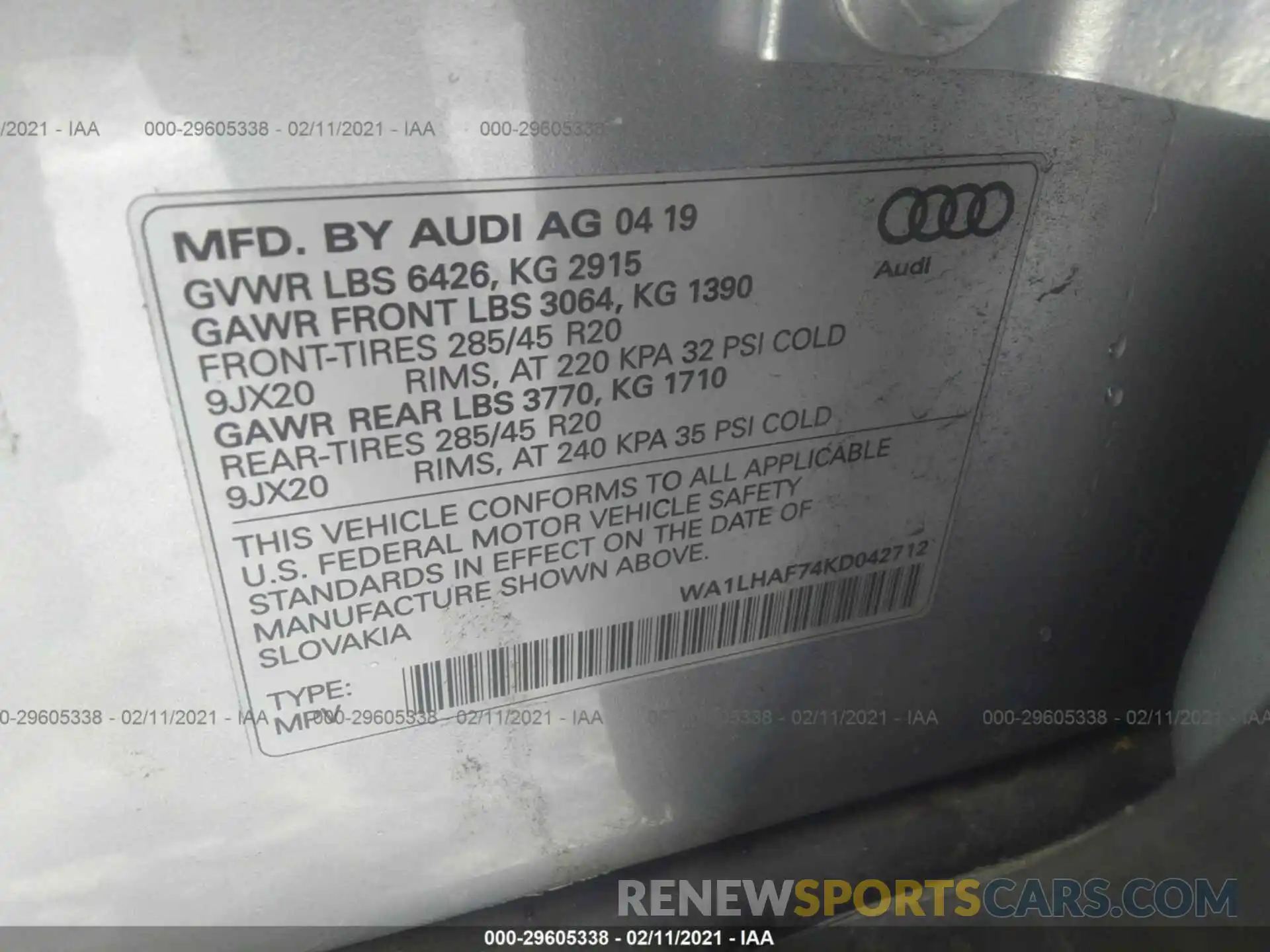 9 Фотография поврежденного автомобиля WA1LHAF74KD042712 AUDI Q7 2019