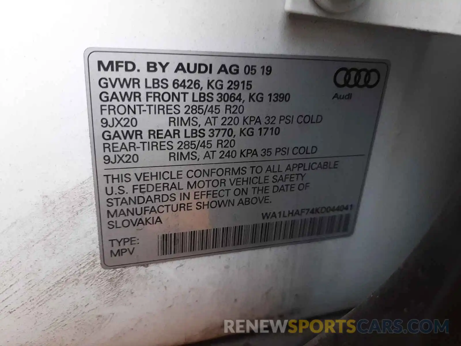 10 Фотография поврежденного автомобиля WA1LHAF74KD044041 AUDI Q7 2019