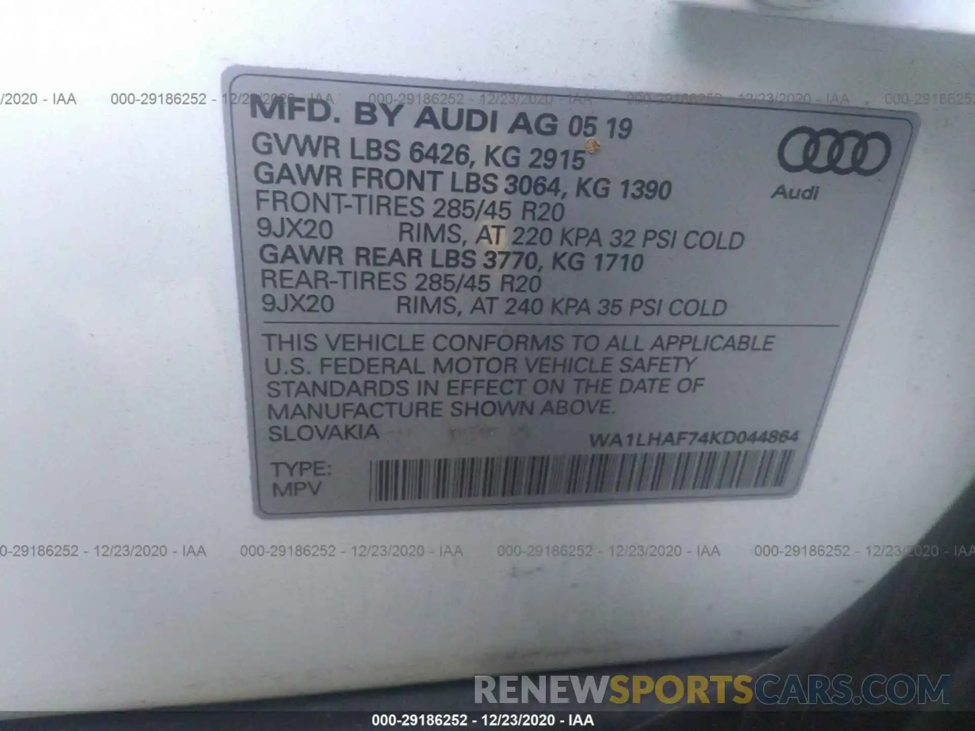 9 Фотография поврежденного автомобиля WA1LHAF74KD044864 AUDI Q7 2019