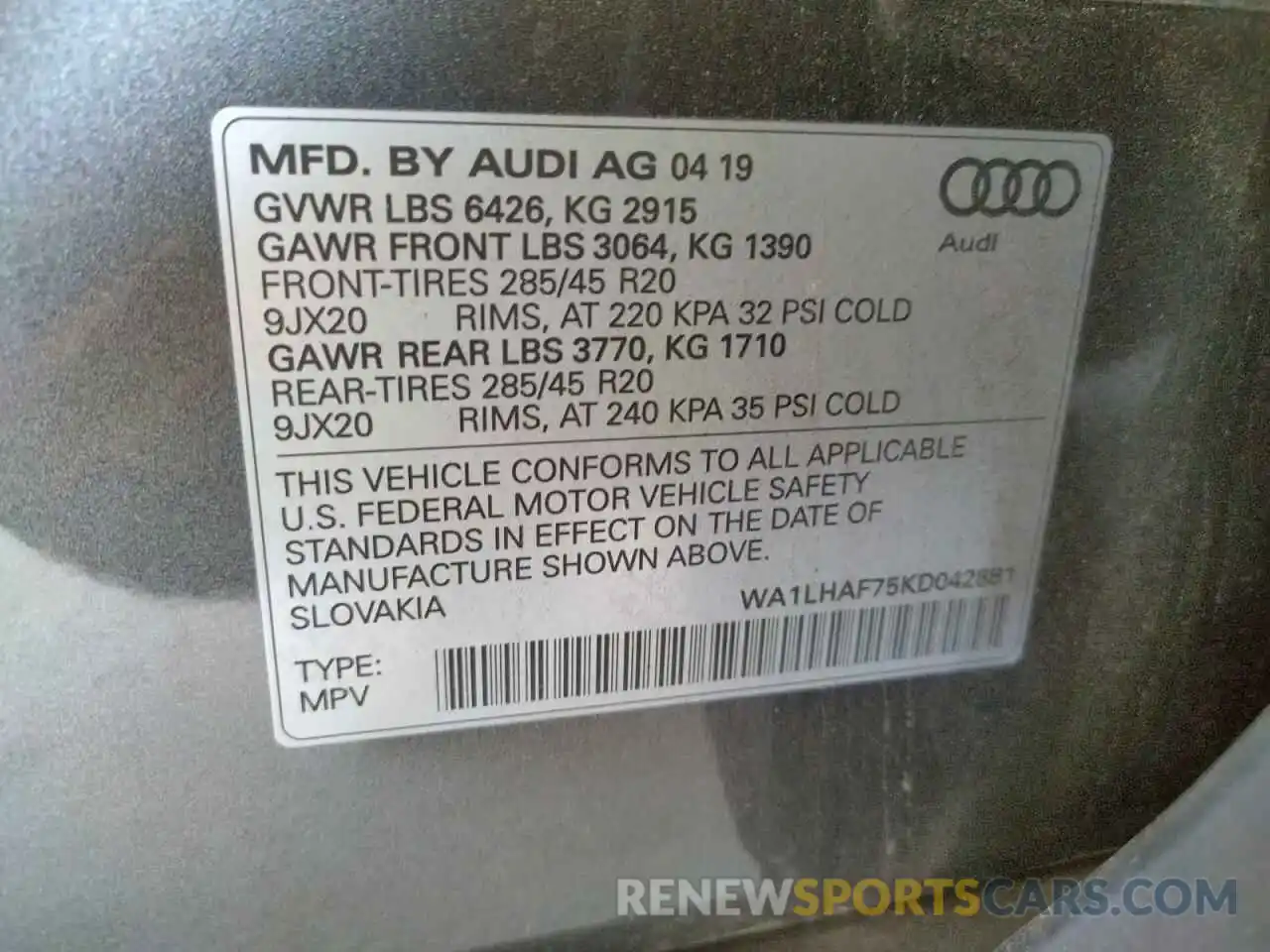 10 Фотография поврежденного автомобиля WA1LHAF75KD042881 AUDI Q7 2019