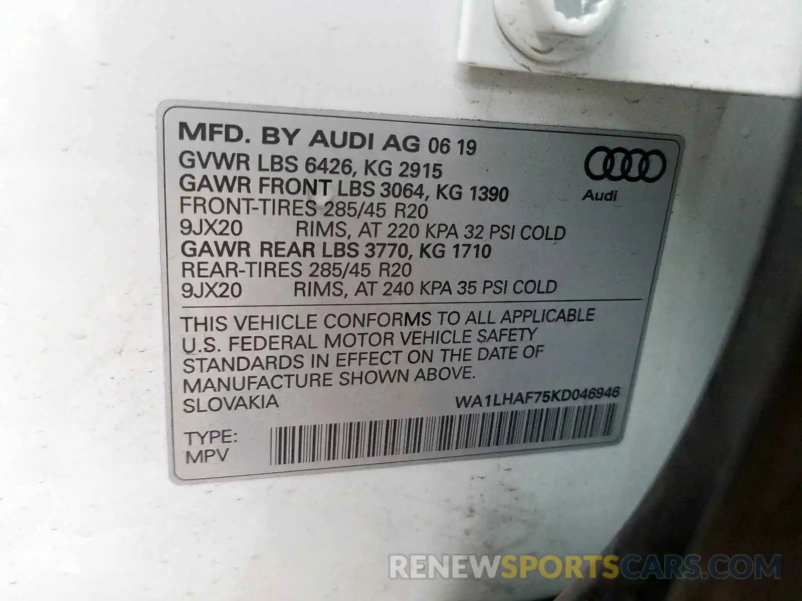 10 Фотография поврежденного автомобиля WA1LHAF75KD046946 AUDI Q7 2019