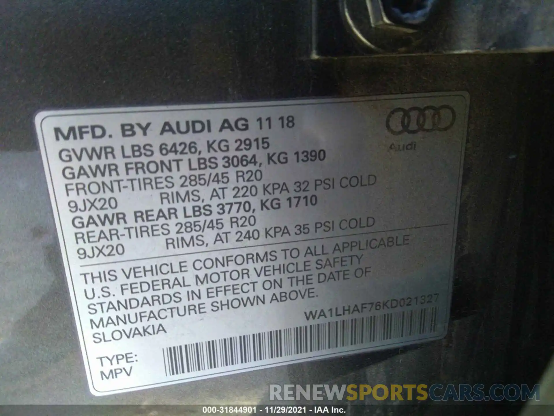 9 Фотография поврежденного автомобиля WA1LHAF76KD021327 AUDI Q7 2019