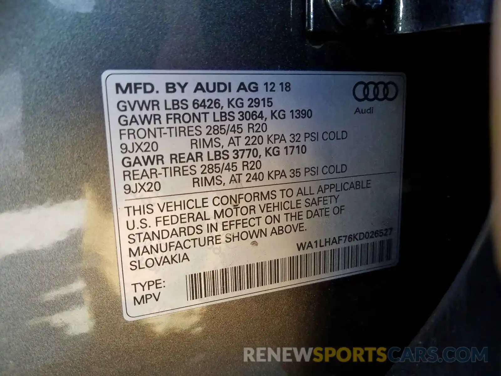 10 Photograph of a damaged car WA1LHAF76KD026527 AUDI Q7 2019