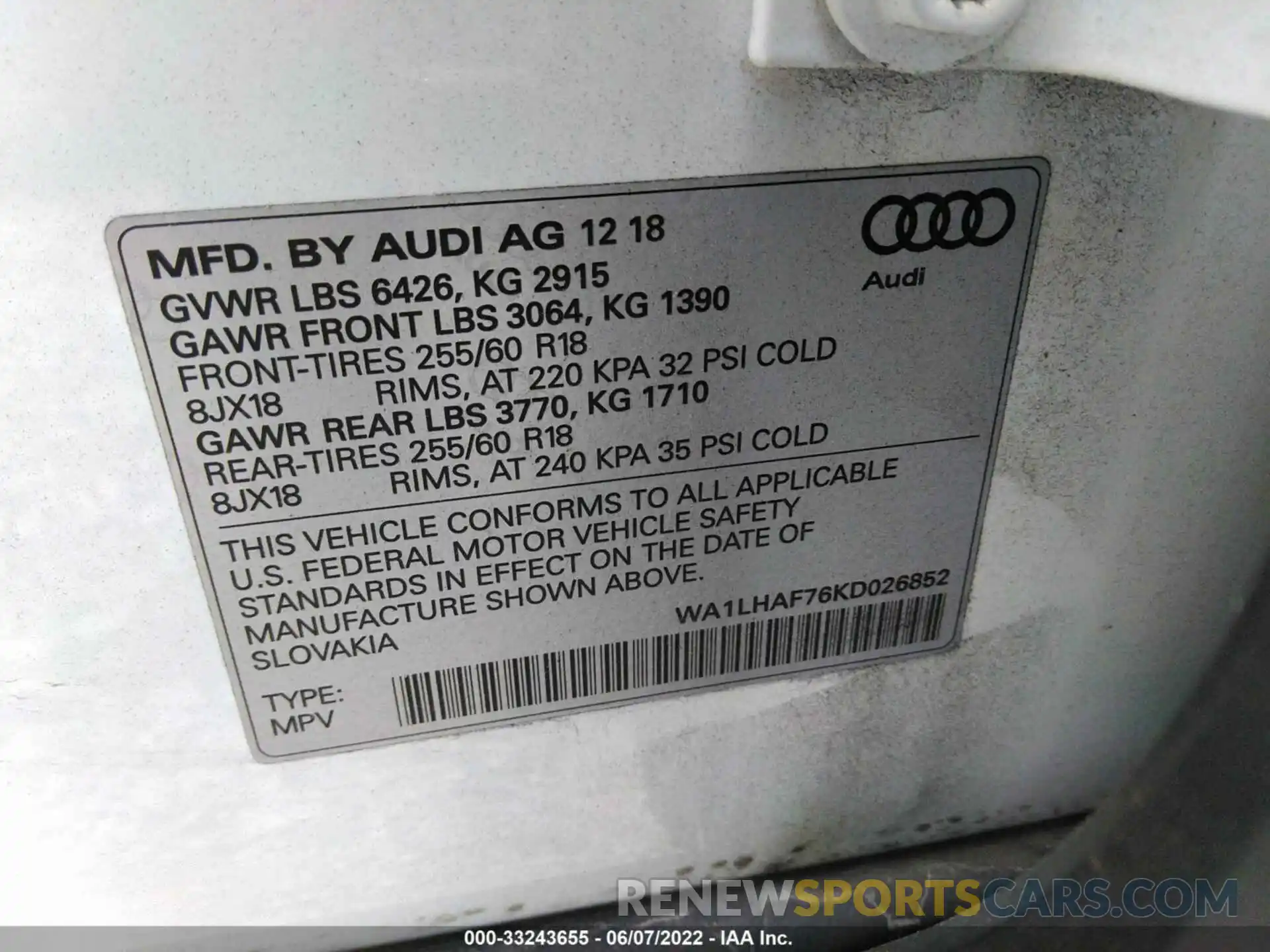 9 Фотография поврежденного автомобиля WA1LHAF76KD026852 AUDI Q7 2019