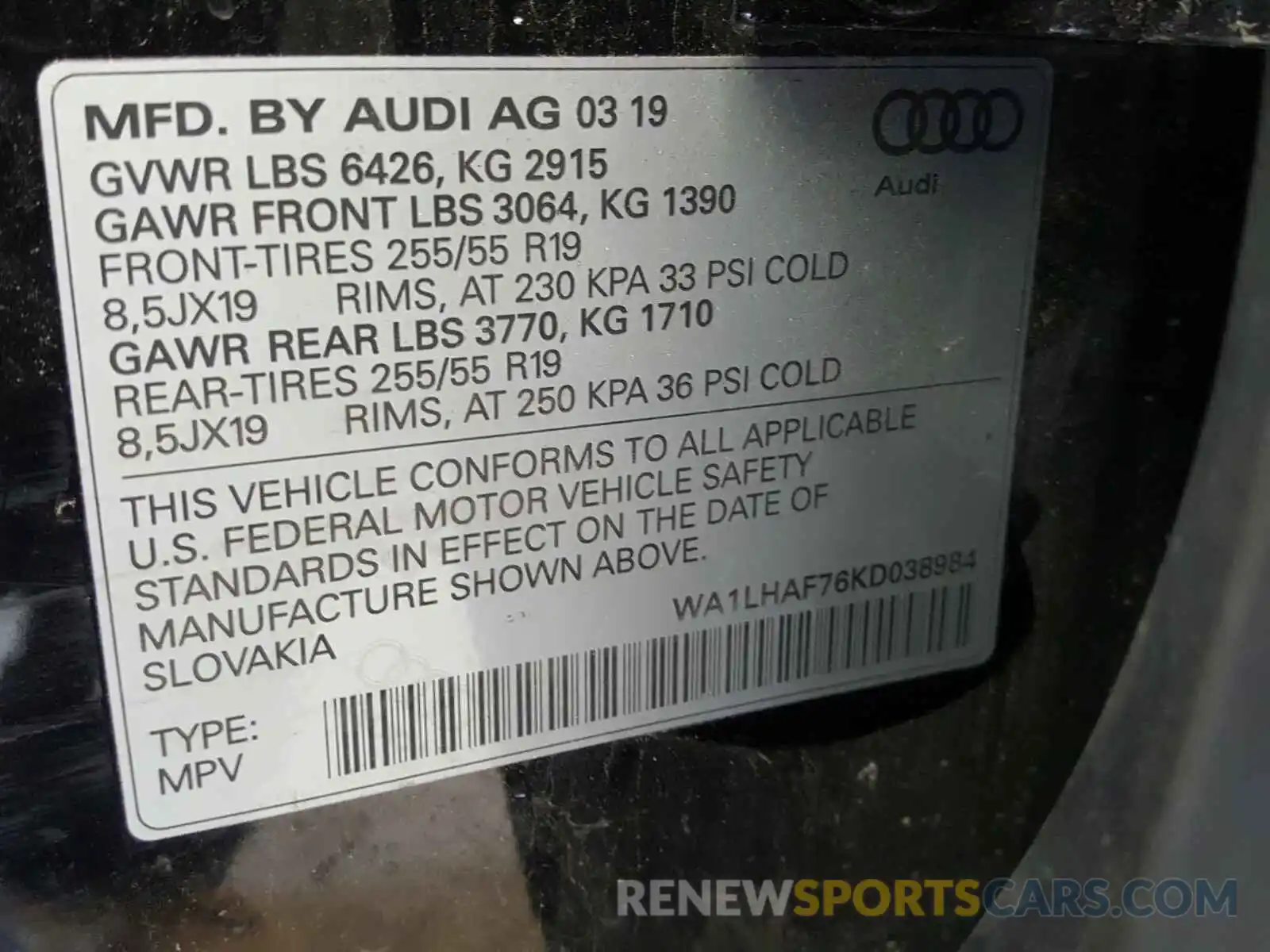 10 Фотография поврежденного автомобиля WA1LHAF76KD038984 AUDI Q7 2019