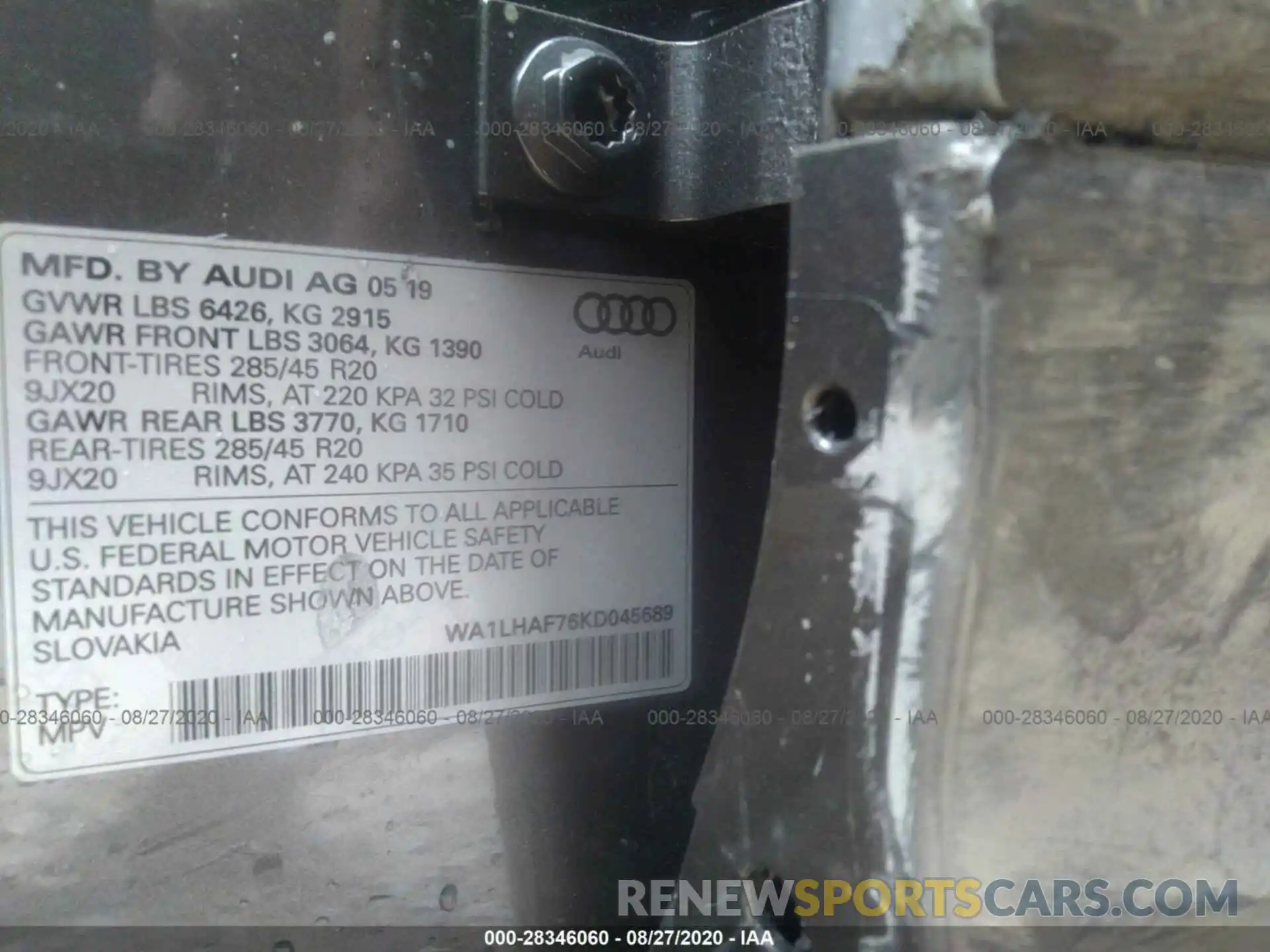 9 Фотография поврежденного автомобиля WA1LHAF76KD045689 AUDI Q7 2019