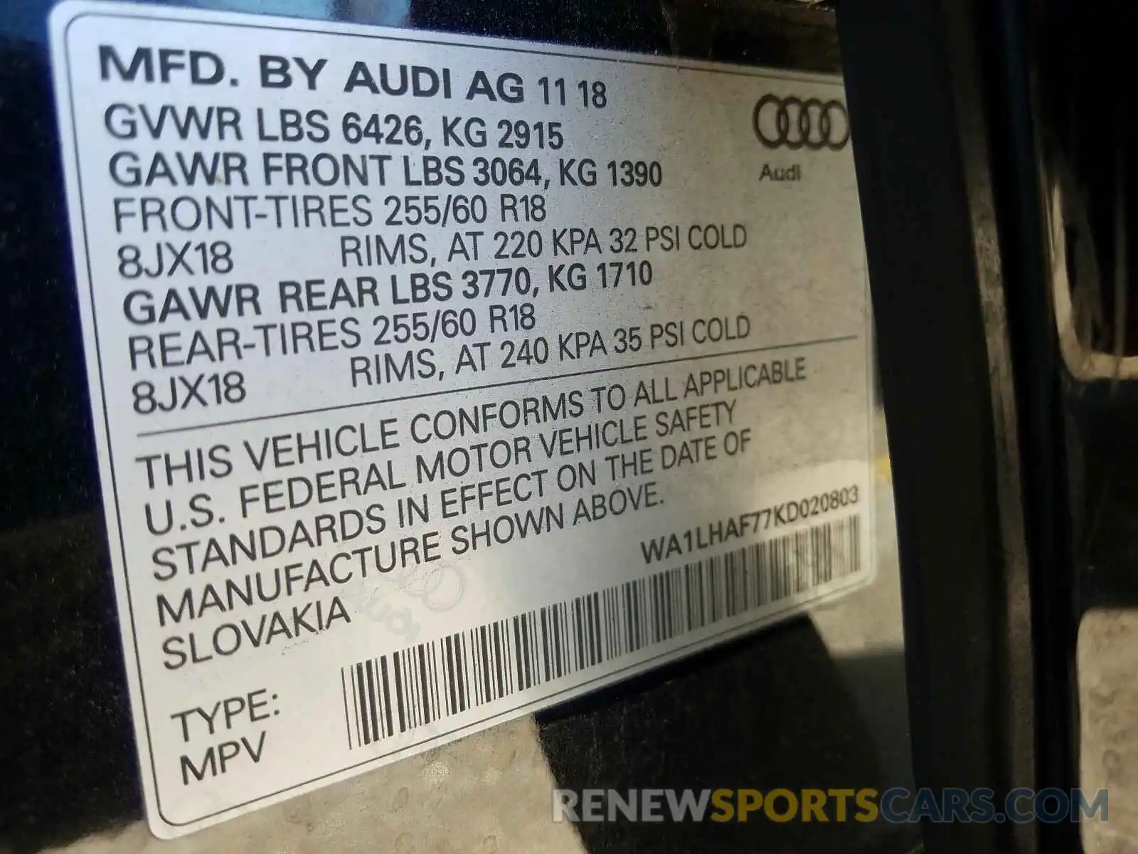 10 Photograph of a damaged car WA1LHAF77KD020803 AUDI Q7 2019