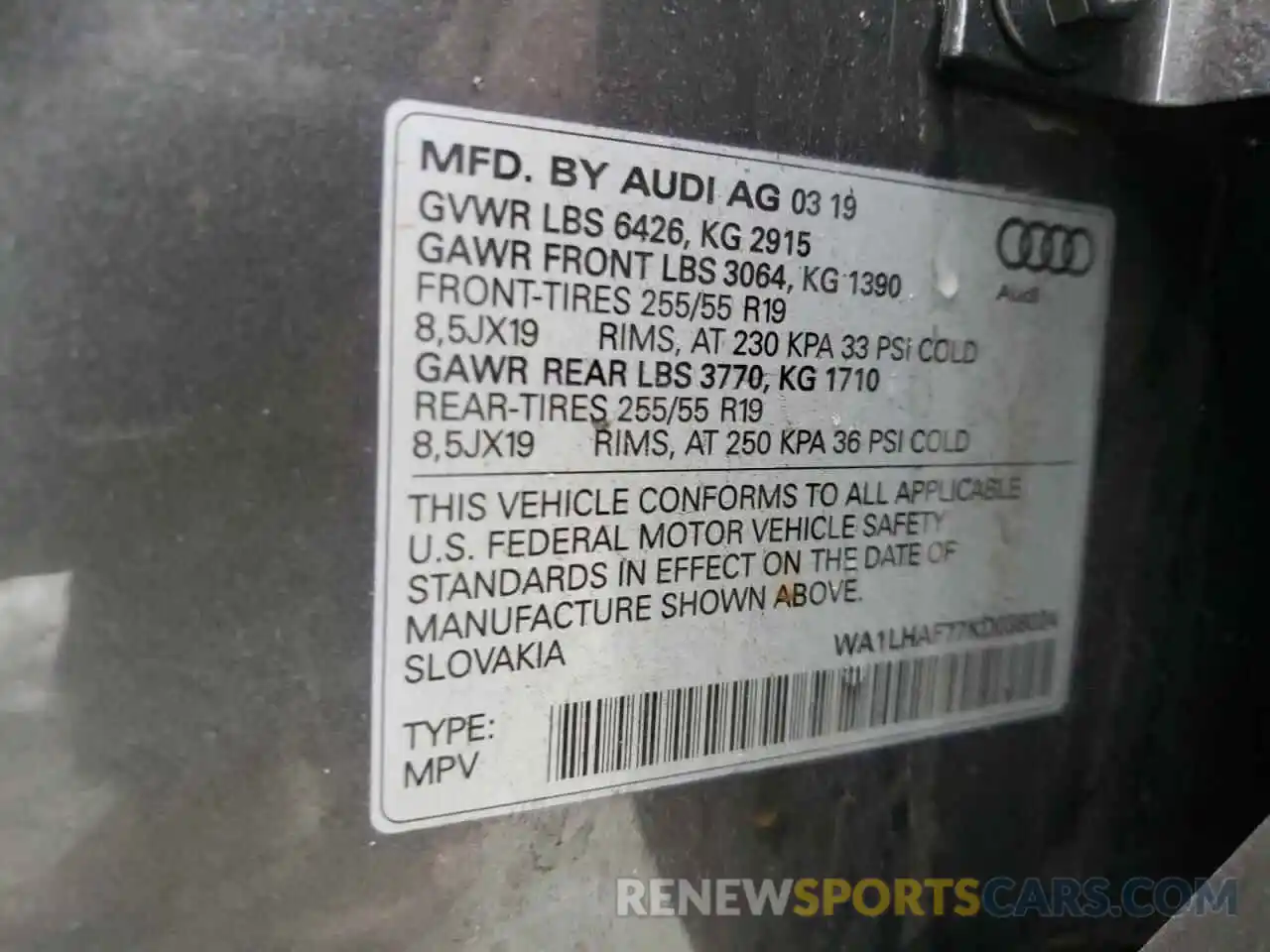 10 Photograph of a damaged car WA1LHAF77KD038024 AUDI Q7 2019