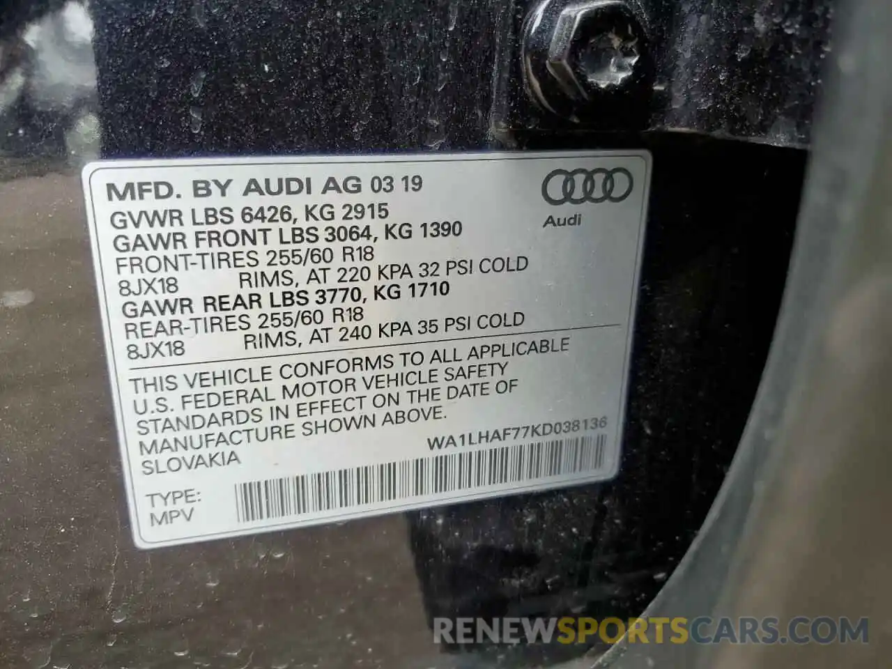 13 Photograph of a damaged car WA1LHAF77KD038136 AUDI Q7 2019