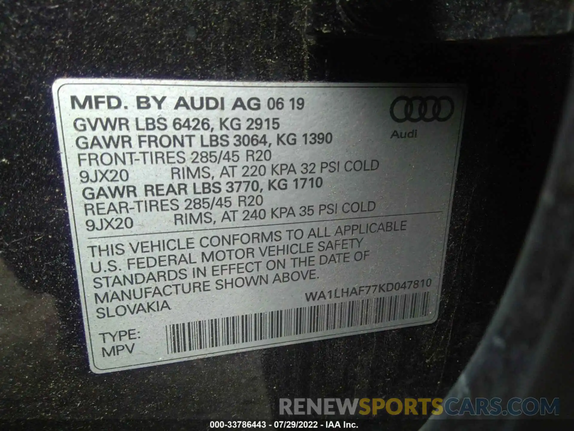 9 Фотография поврежденного автомобиля WA1LHAF77KD047810 AUDI Q7 2019