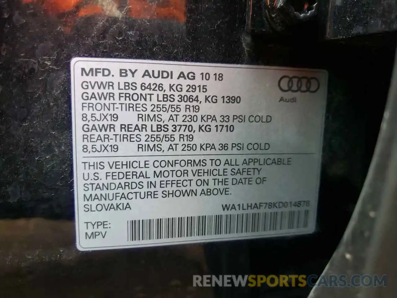 10 Photograph of a damaged car WA1LHAF78KD014878 AUDI Q7 2019