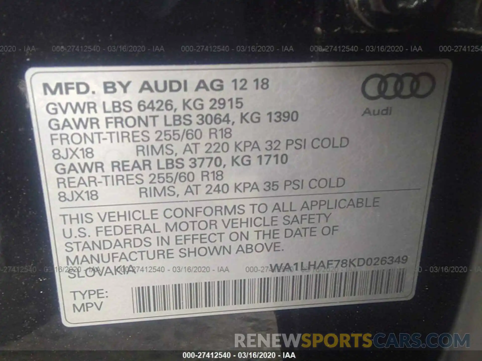 9 Фотография поврежденного автомобиля WA1LHAF78KD026349 AUDI Q7 2019