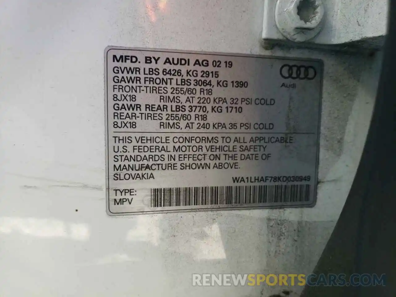 13 Photograph of a damaged car WA1LHAF78KD030949 AUDI Q7 2019