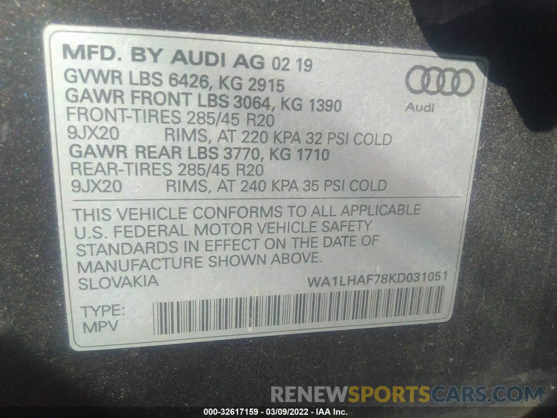 9 Фотография поврежденного автомобиля WA1LHAF78KD031051 AUDI Q7 2019