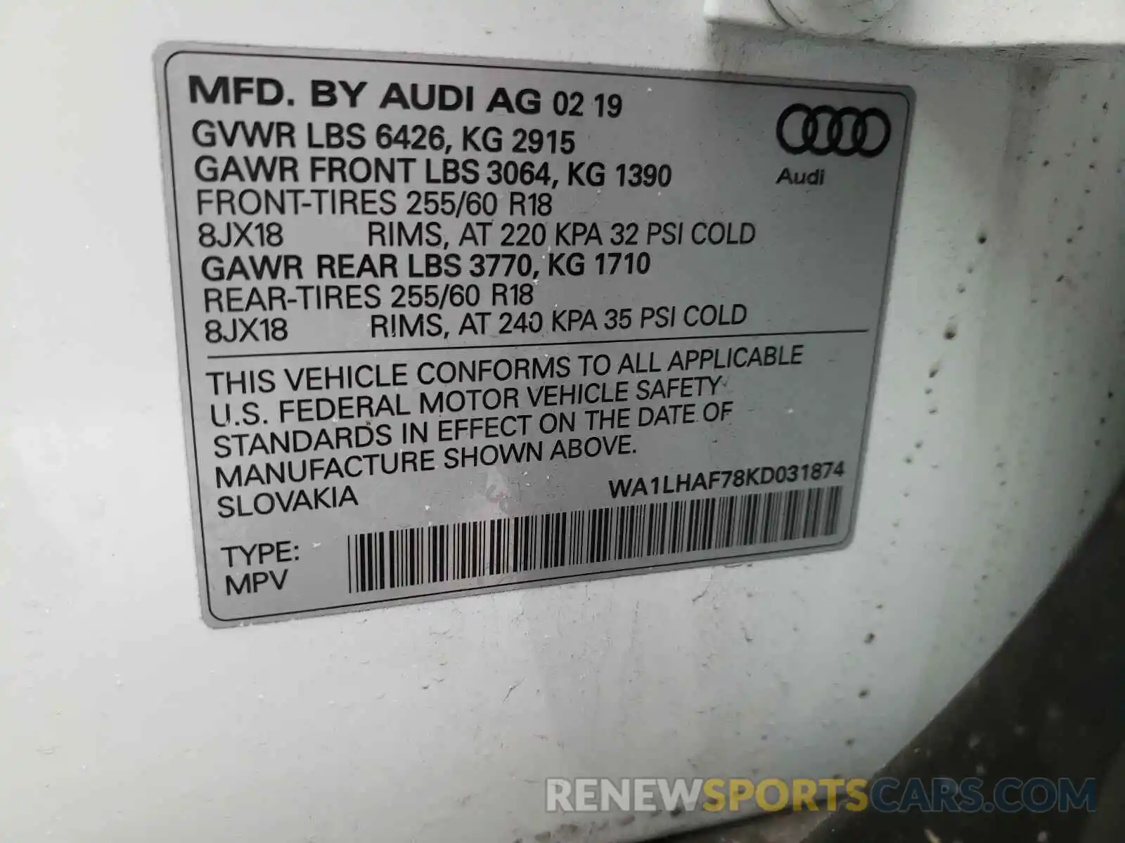 10 Фотография поврежденного автомобиля WA1LHAF78KD031874 AUDI Q7 2019