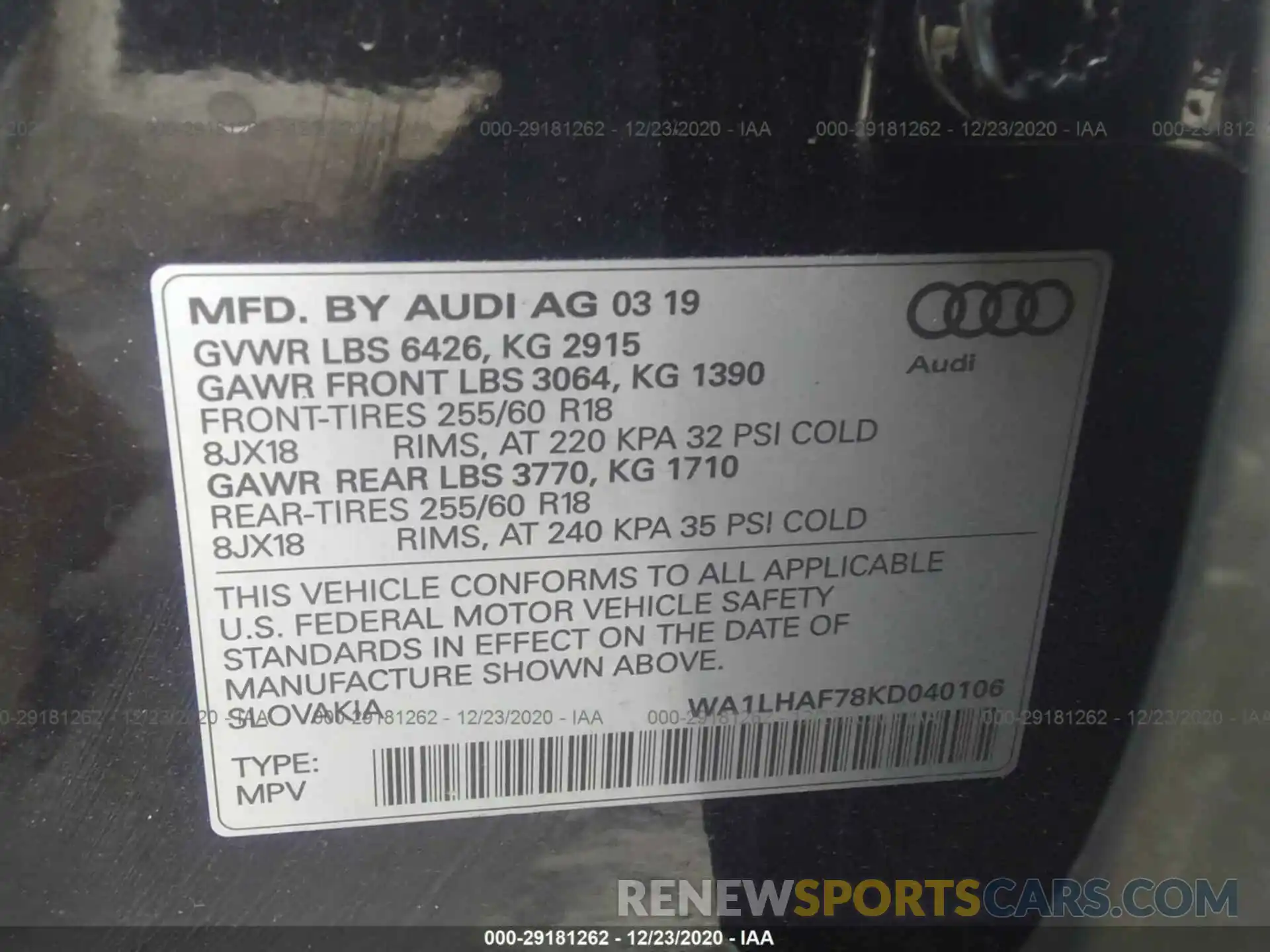 9 Photograph of a damaged car WA1LHAF78KD040106 AUDI Q7 2019