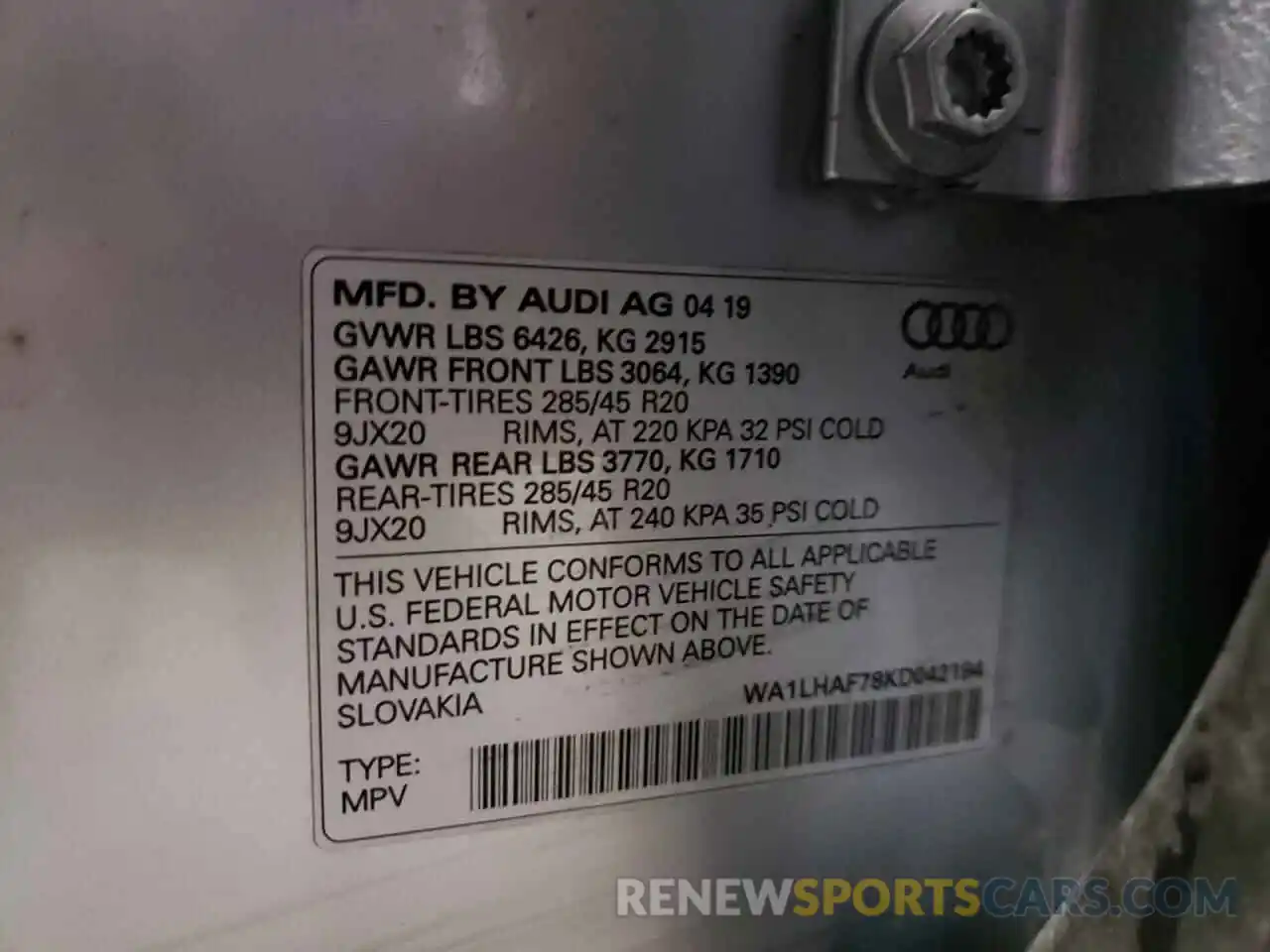 10 Фотография поврежденного автомобиля WA1LHAF78KD042194 AUDI Q7 2019