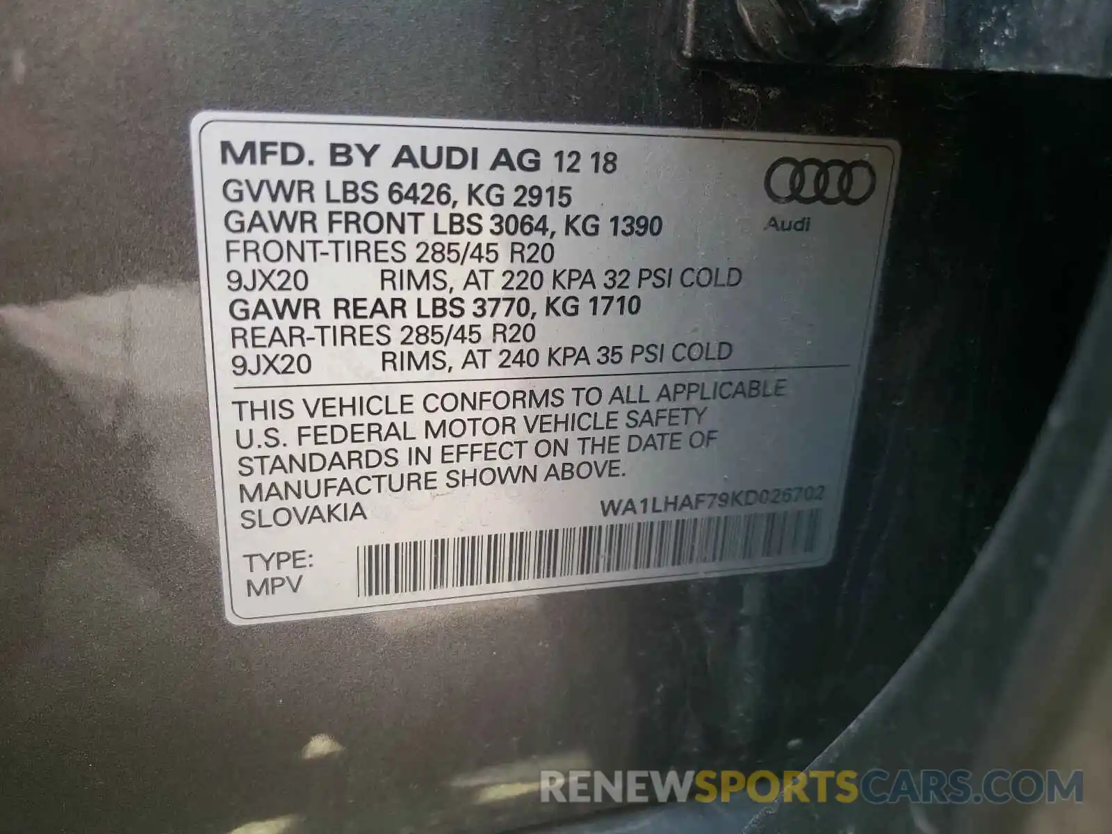 10 Photograph of a damaged car WA1LHAF79KD026702 AUDI Q7 2019