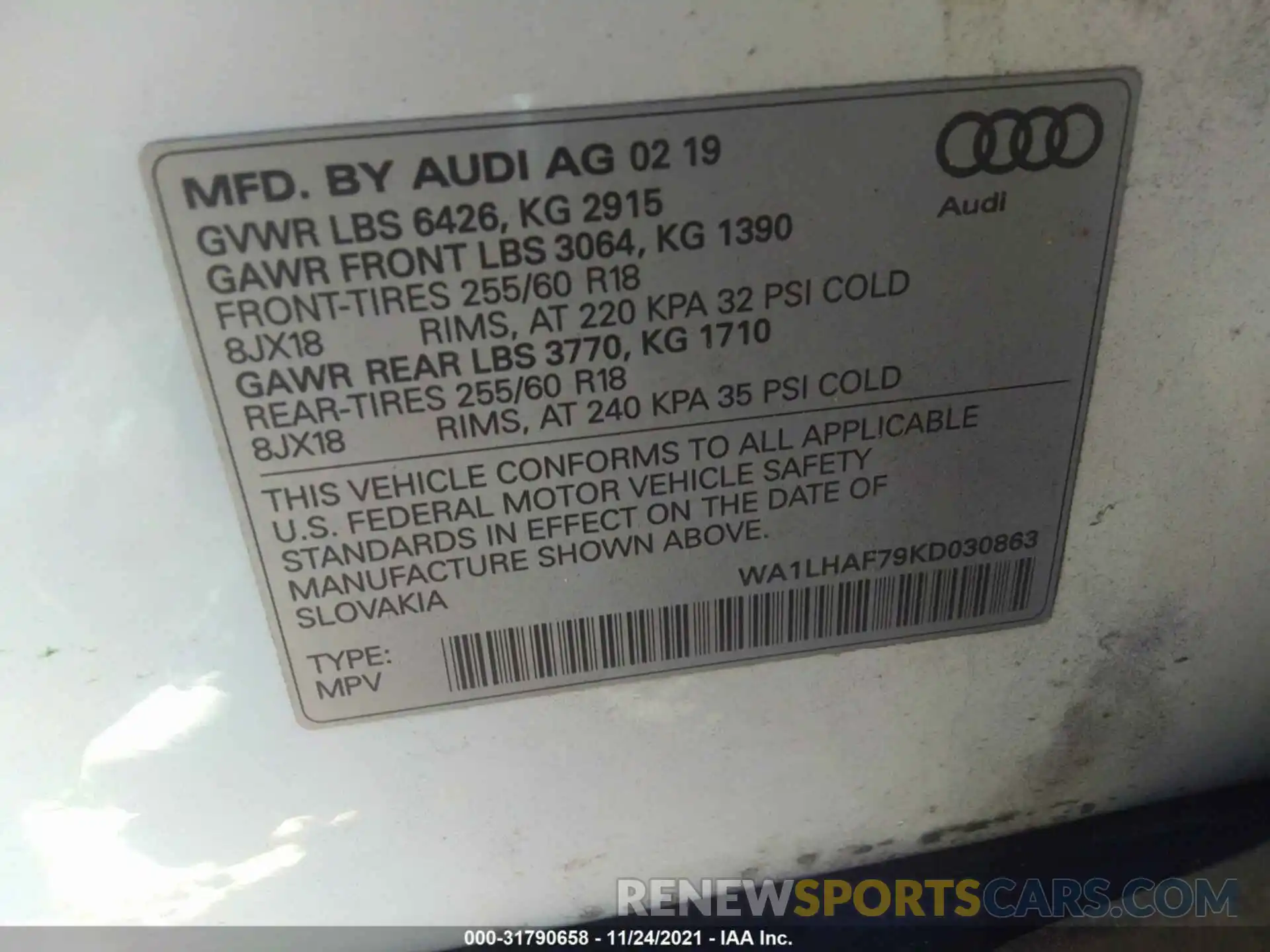 9 Фотография поврежденного автомобиля WA1LHAF79KD030863 AUDI Q7 2019