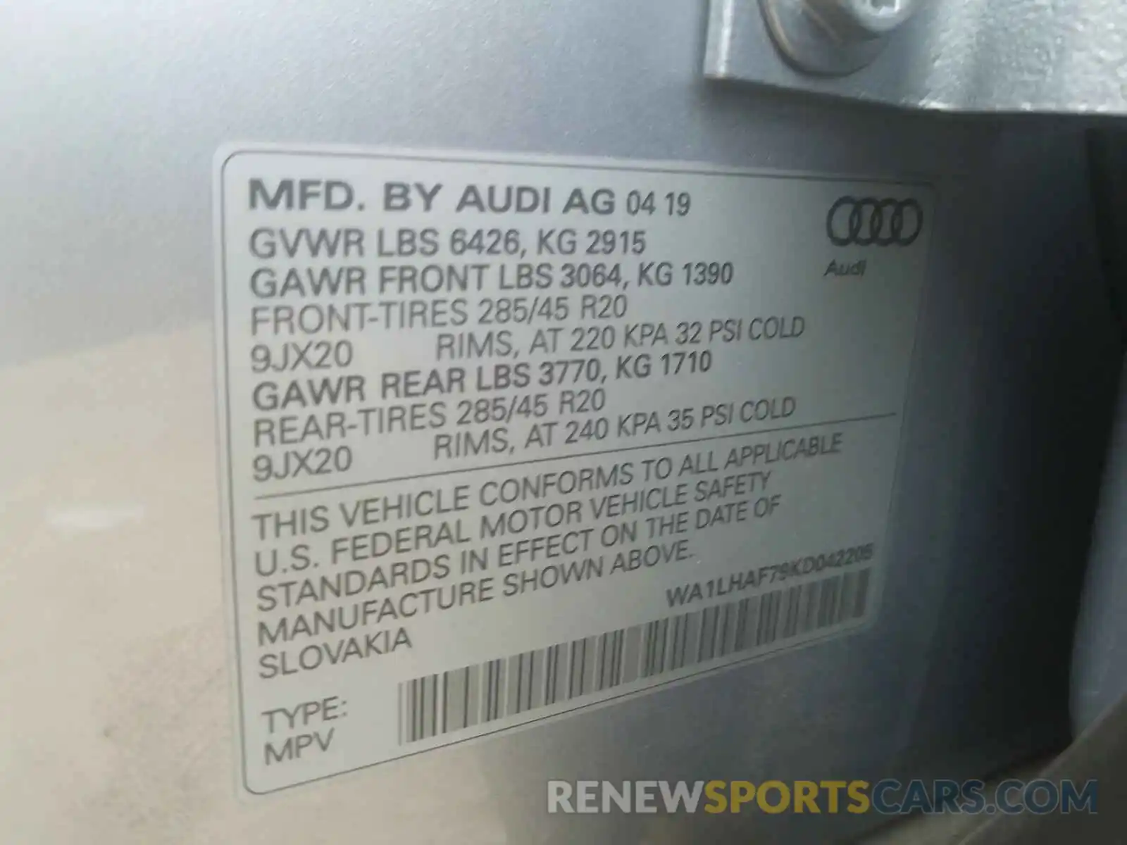 10 Фотография поврежденного автомобиля WA1LHAF79KD042205 AUDI Q7 2019