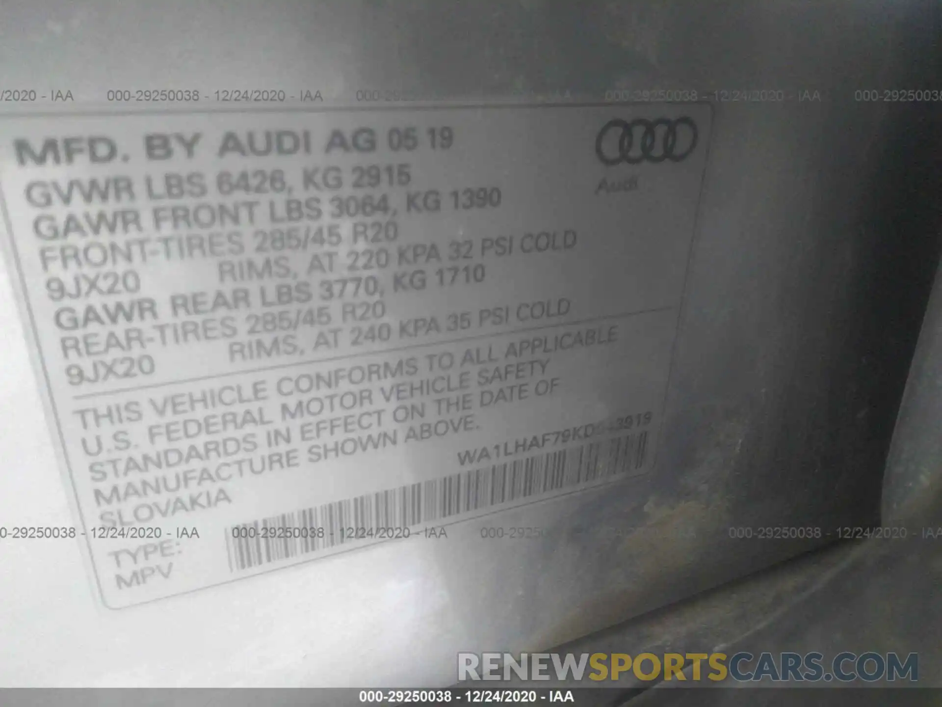 9 Фотография поврежденного автомобиля WA1LHAF79KD043919 AUDI Q7 2019