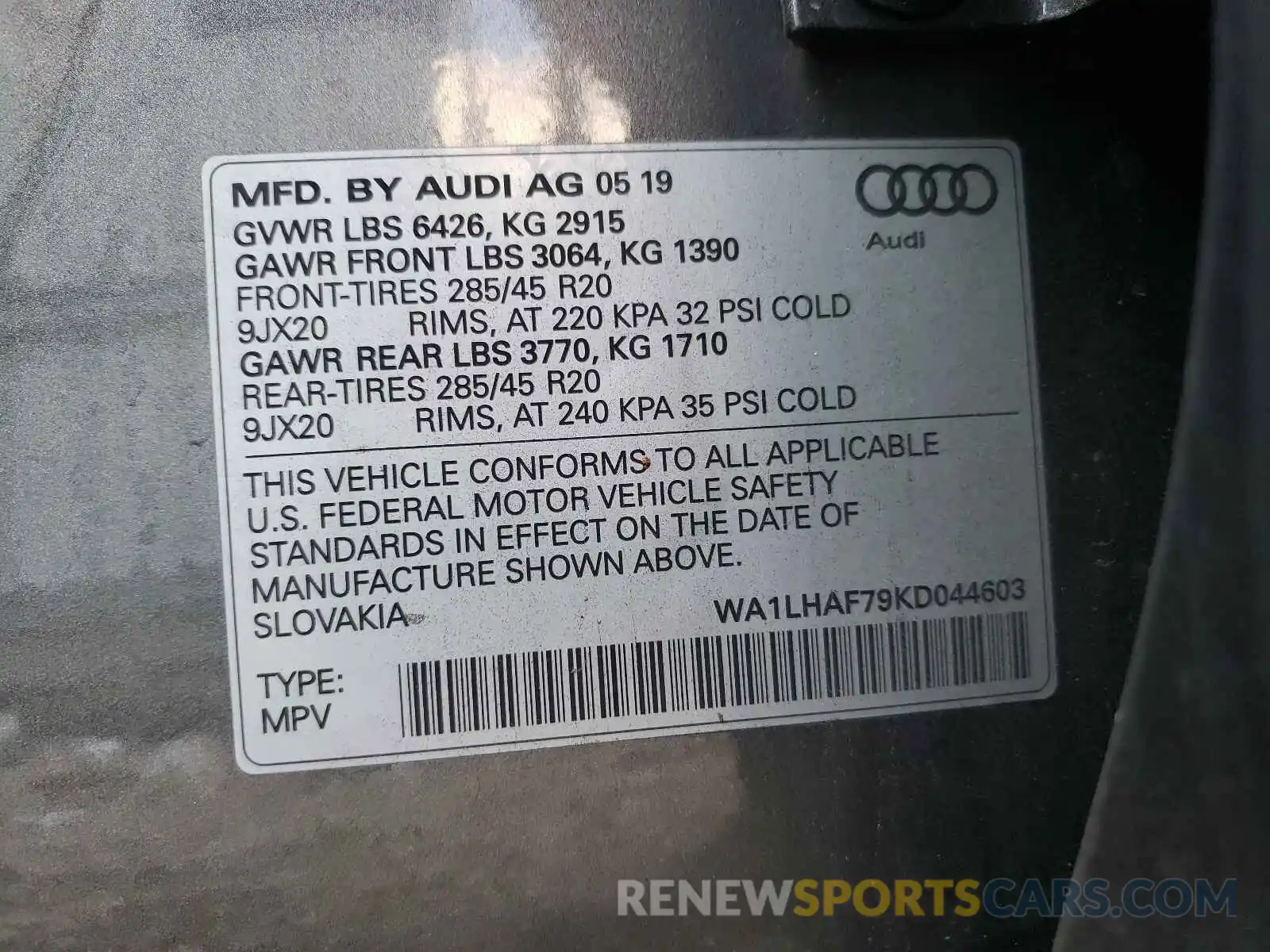 10 Фотография поврежденного автомобиля WA1LHAF79KD044603 AUDI Q7 2019