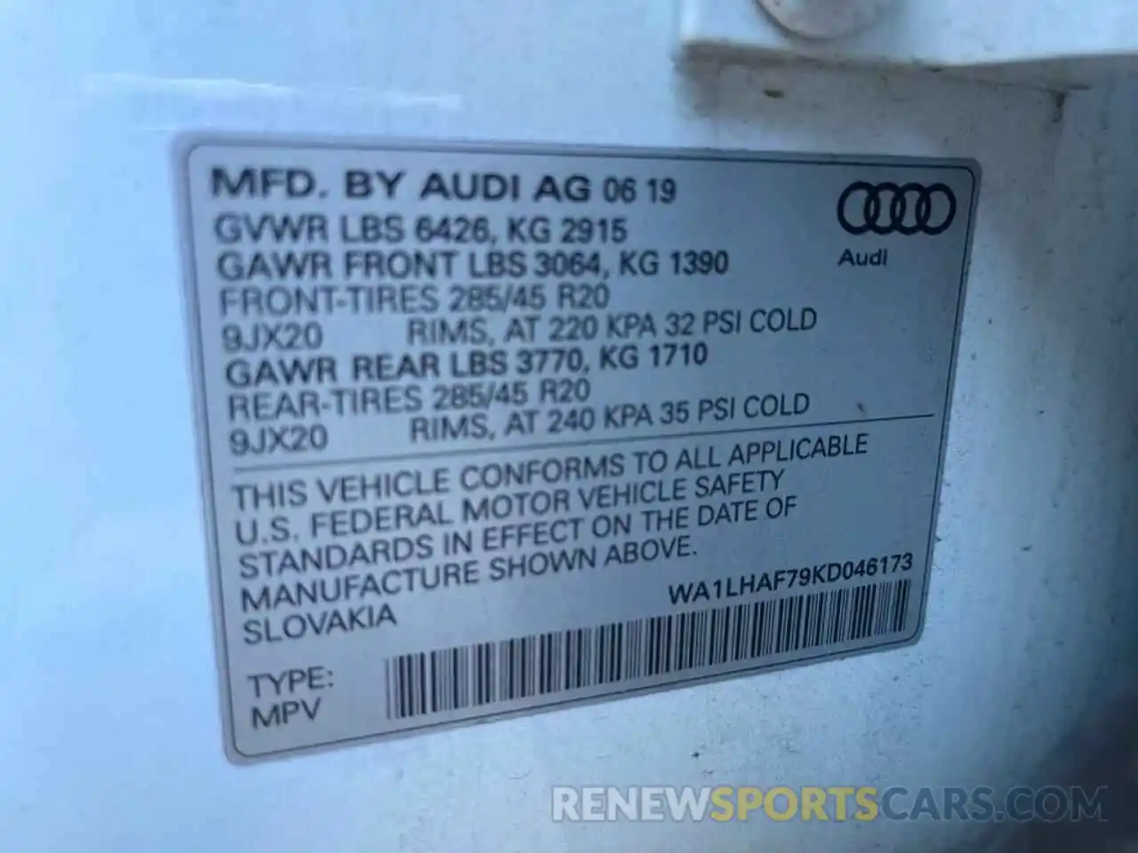 10 Фотография поврежденного автомобиля WA1LHAF79KD046173 AUDI Q7 2019