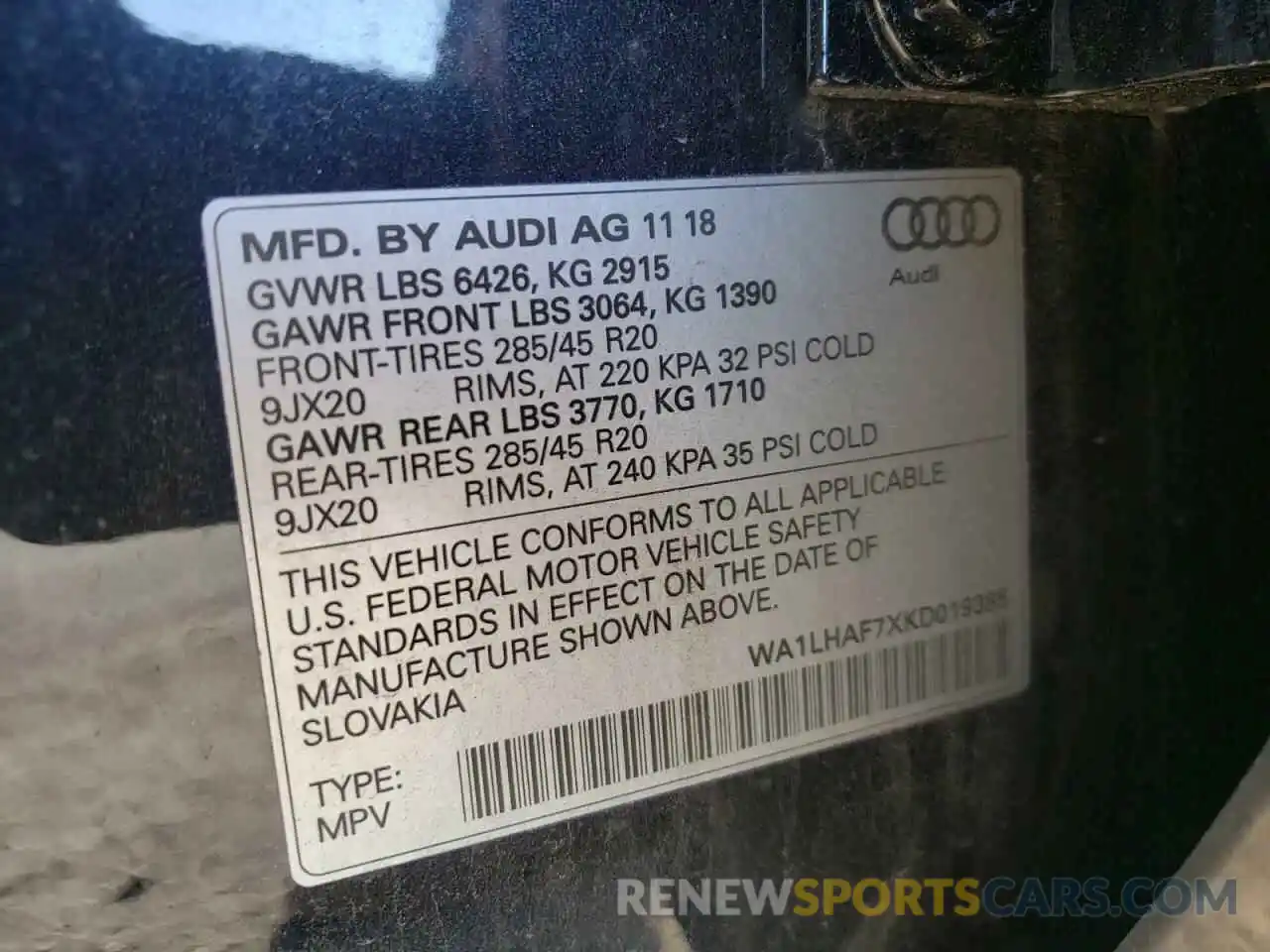 10 Photograph of a damaged car WA1LHAF7XKD019385 AUDI Q7 2019