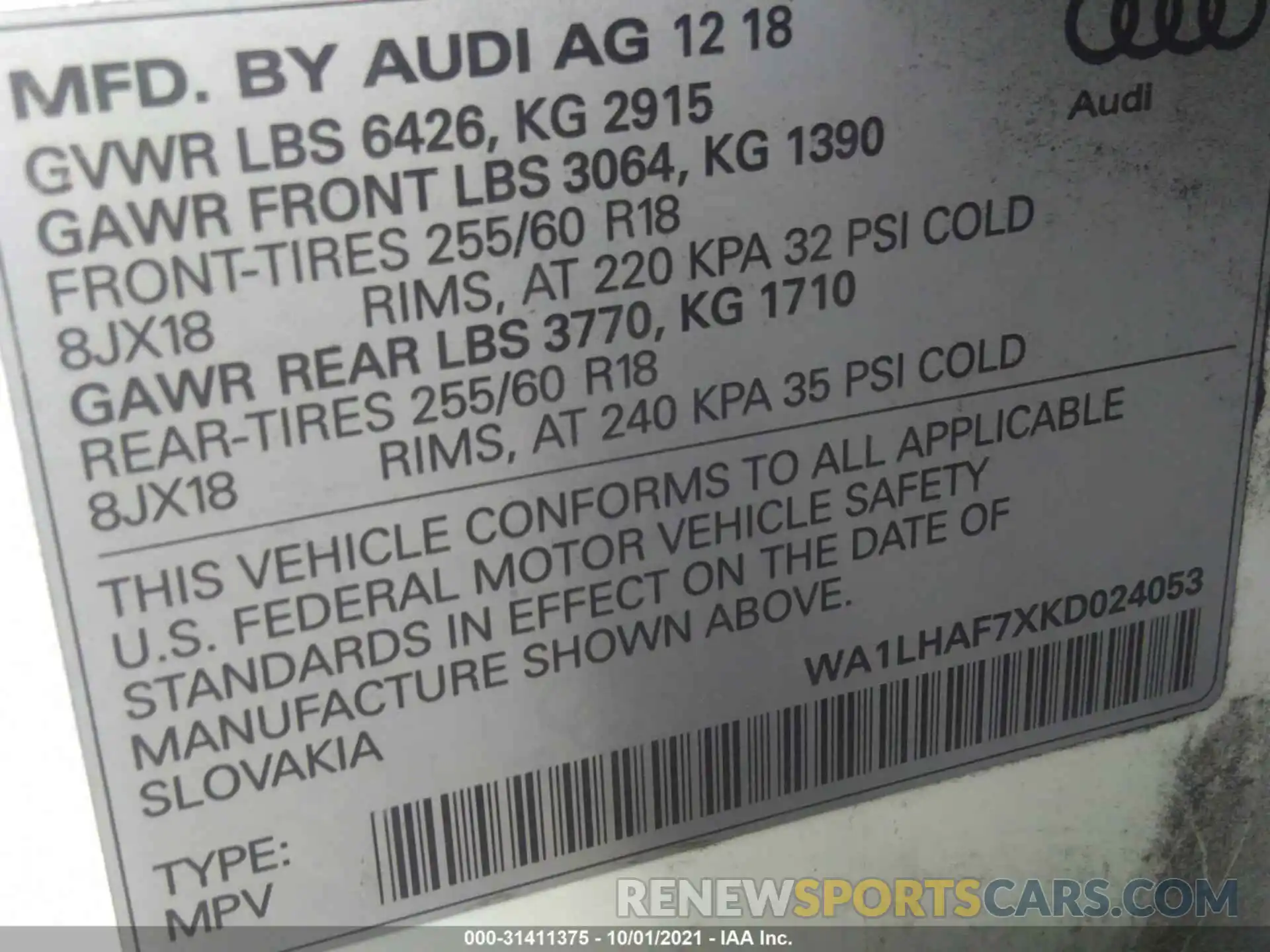 9 Фотография поврежденного автомобиля WA1LHAF7XKD024053 AUDI Q7 2019