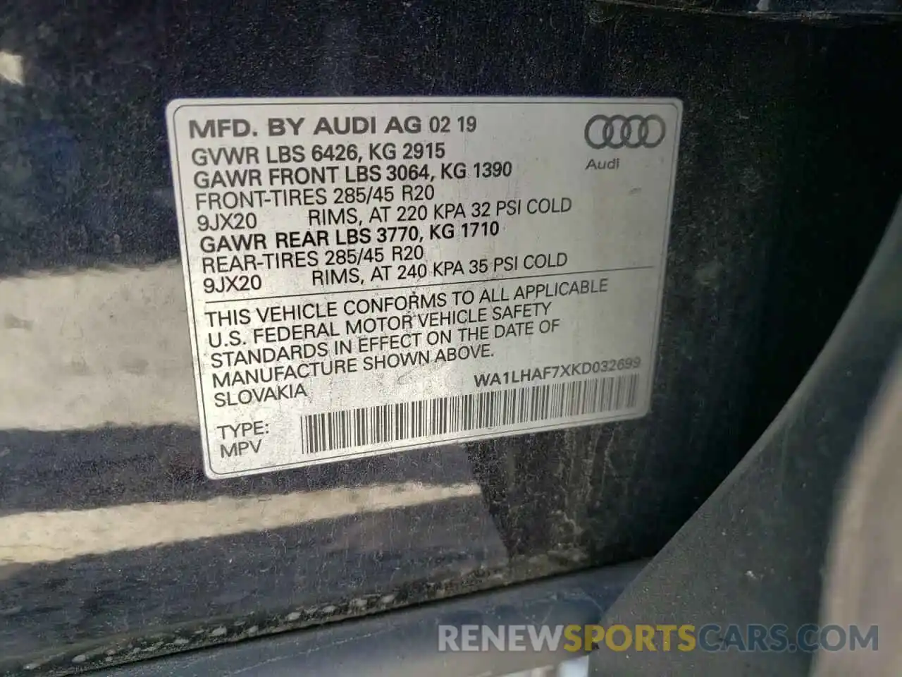 10 Фотография поврежденного автомобиля WA1LHAF7XKD032699 AUDI Q7 2019