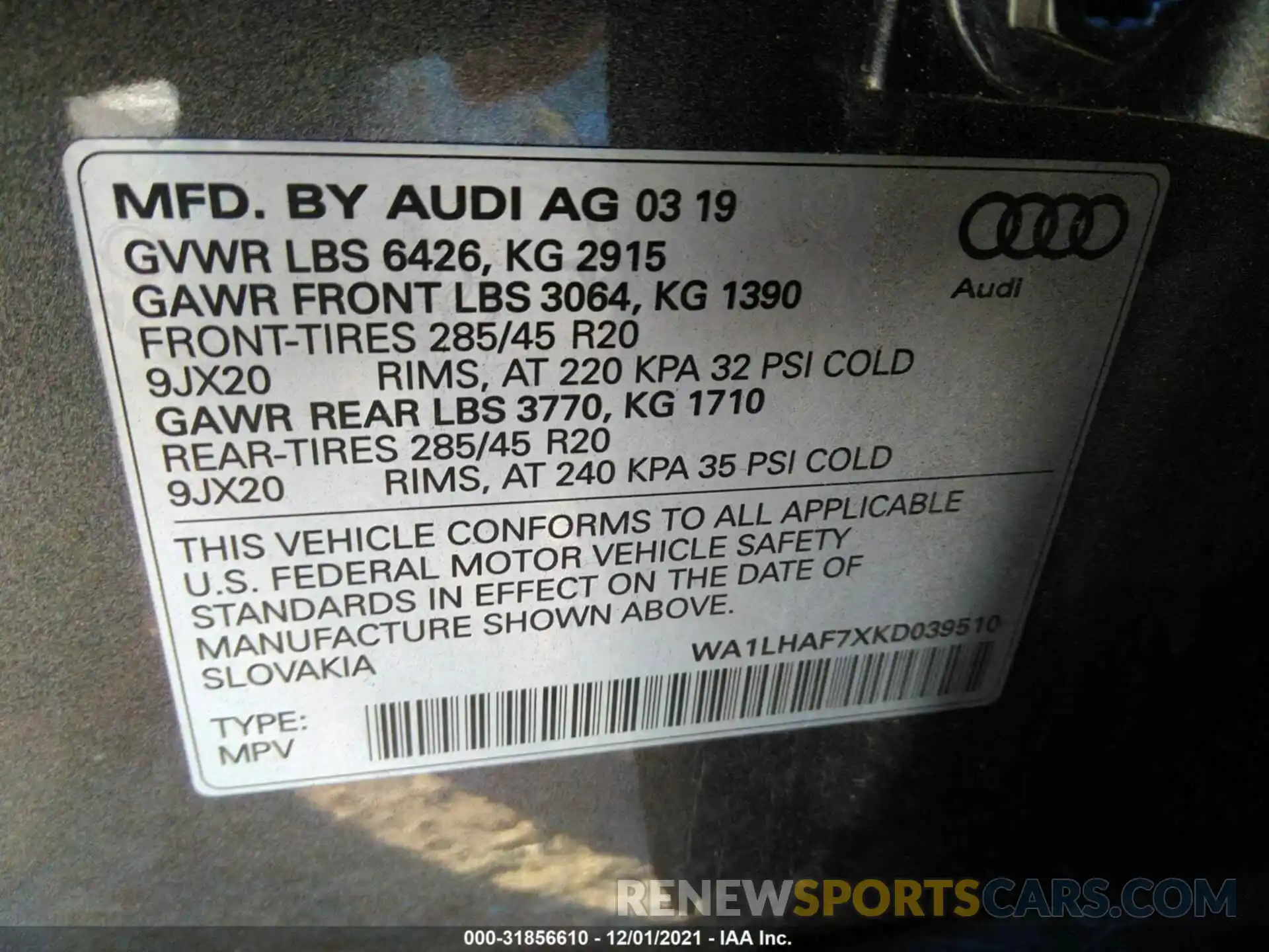 9 Photograph of a damaged car WA1LHAF7XKD039510 AUDI Q7 2019