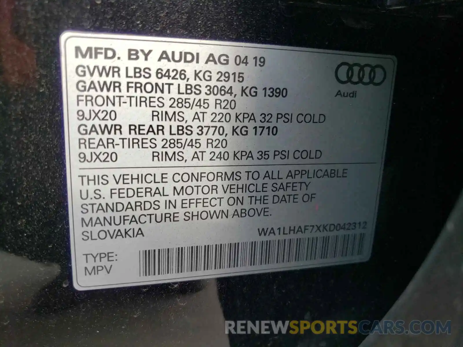 10 Фотография поврежденного автомобиля WA1LHAF7XKD042312 AUDI Q7 2019