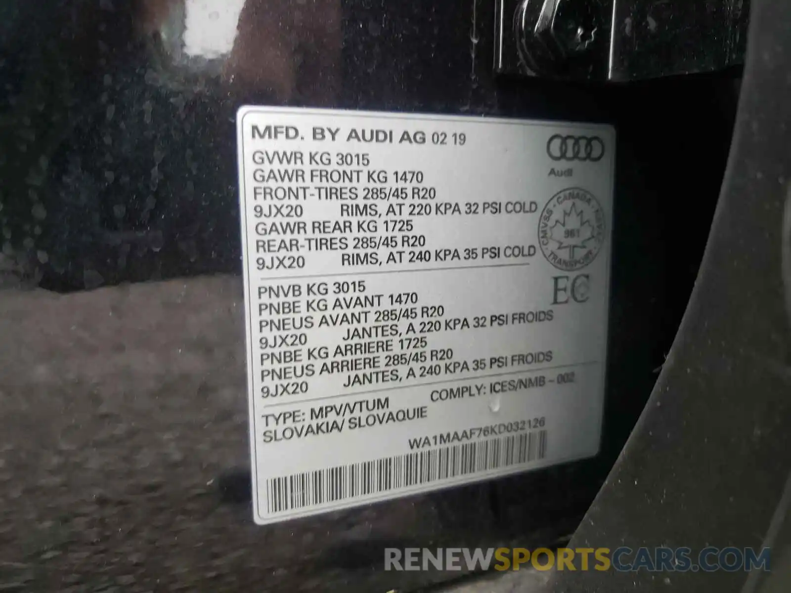 10 Photograph of a damaged car WA1MAAF76KD032126 AUDI Q7 2019