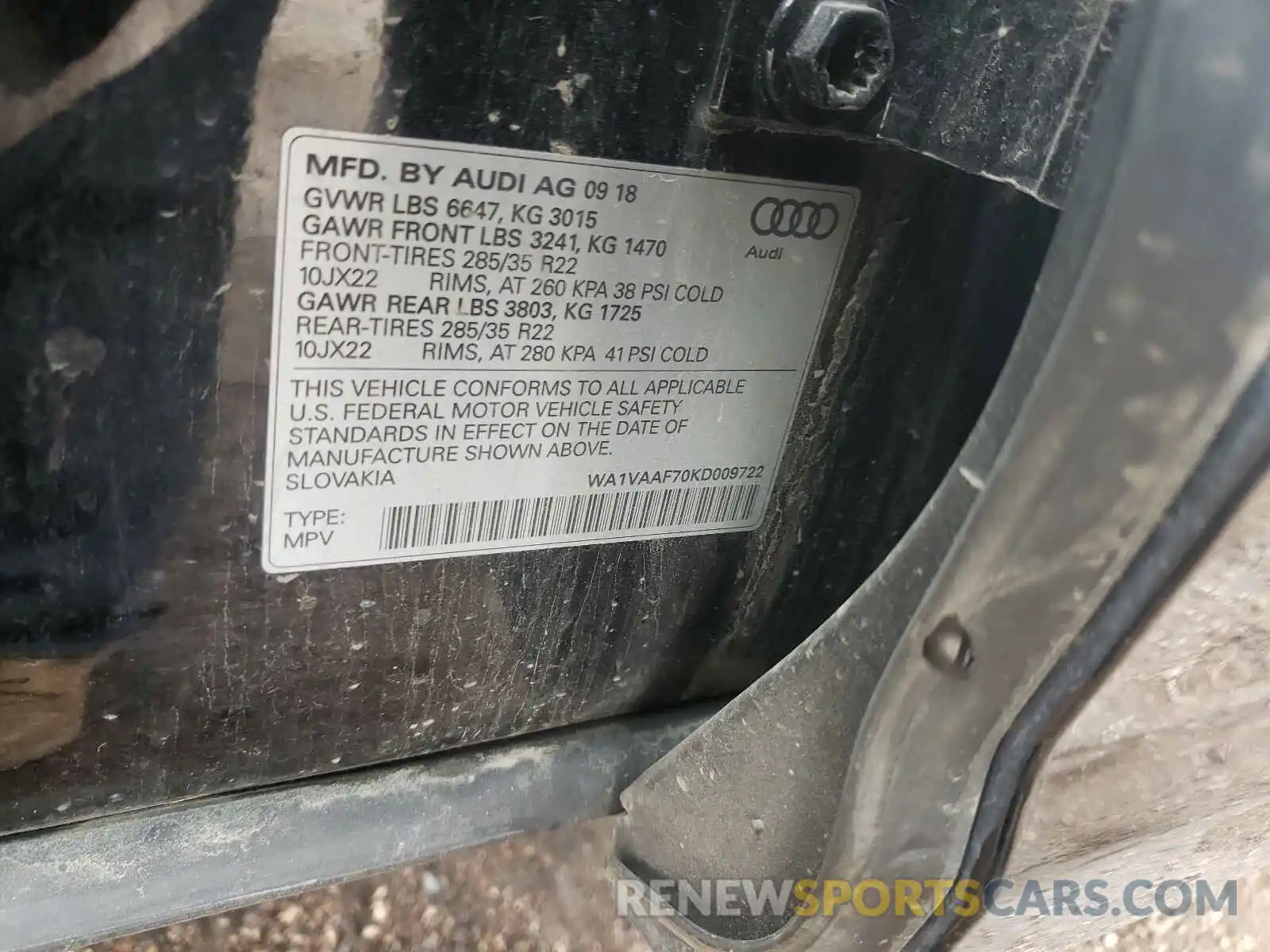 10 Фотография поврежденного автомобиля WA1VAAF70KD009722 AUDI Q7 2019