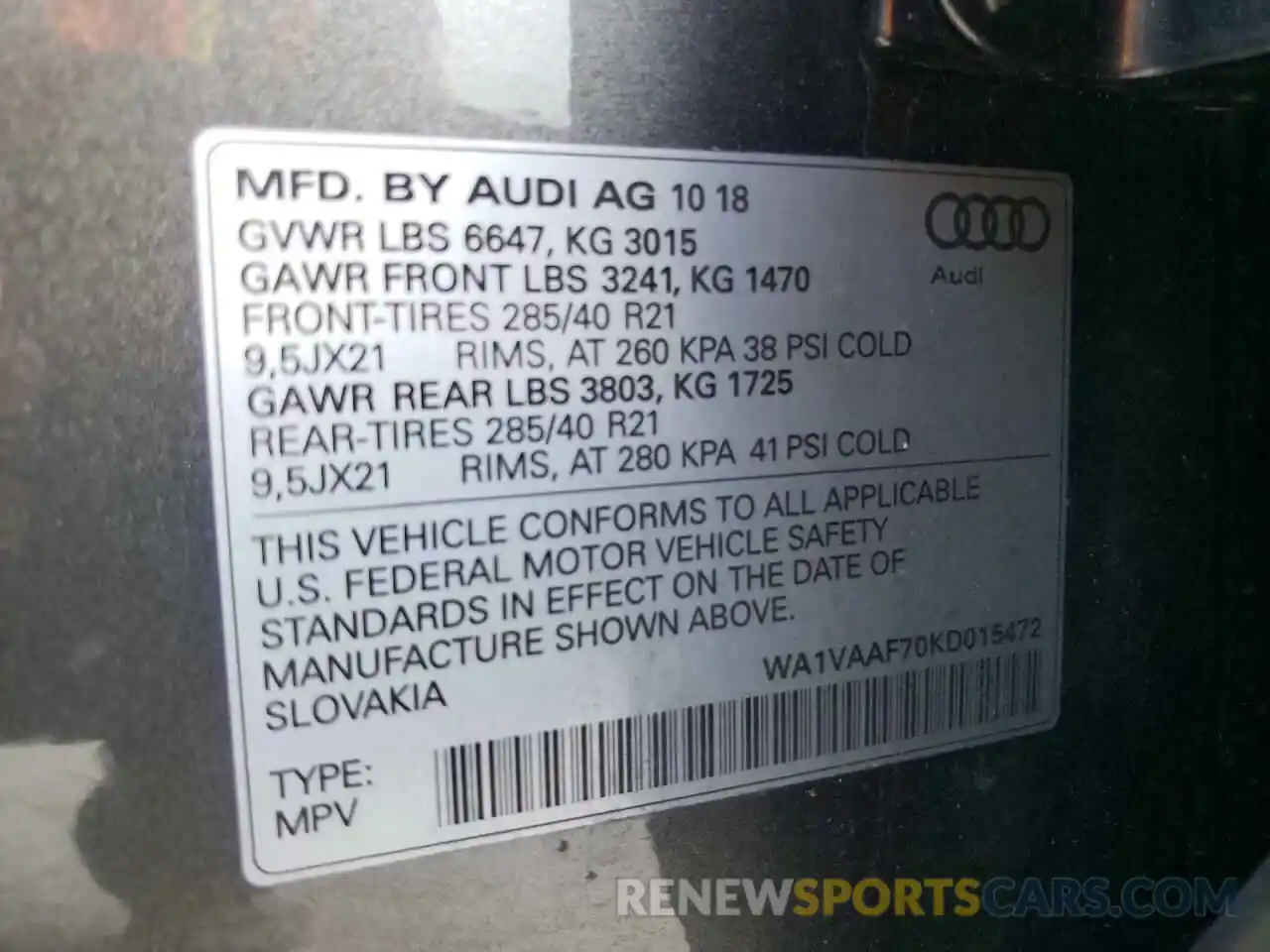 10 Фотография поврежденного автомобиля WA1VAAF70KD015472 AUDI Q7 2019