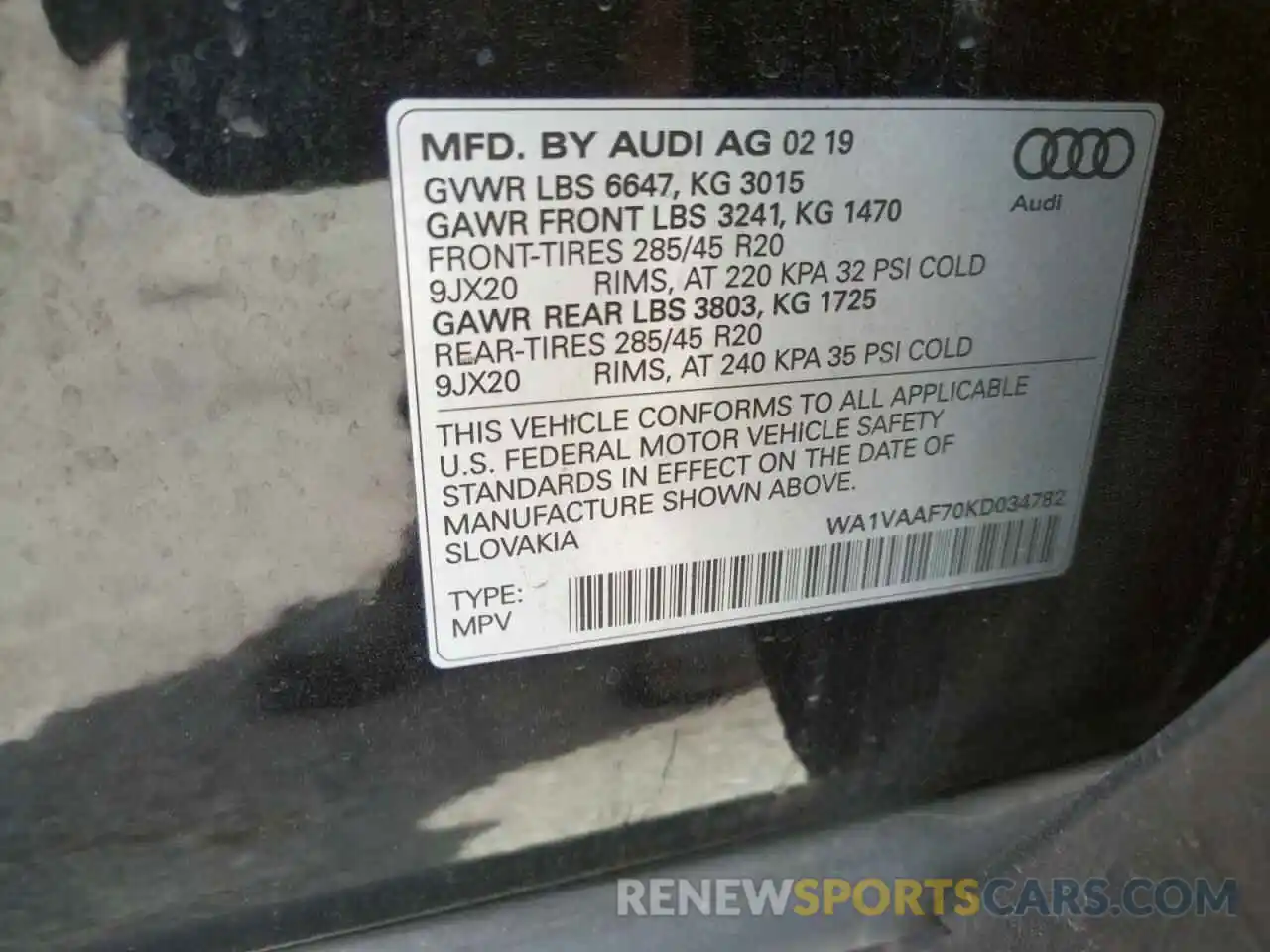 10 Фотография поврежденного автомобиля WA1VAAF70KD034782 AUDI Q7 2019